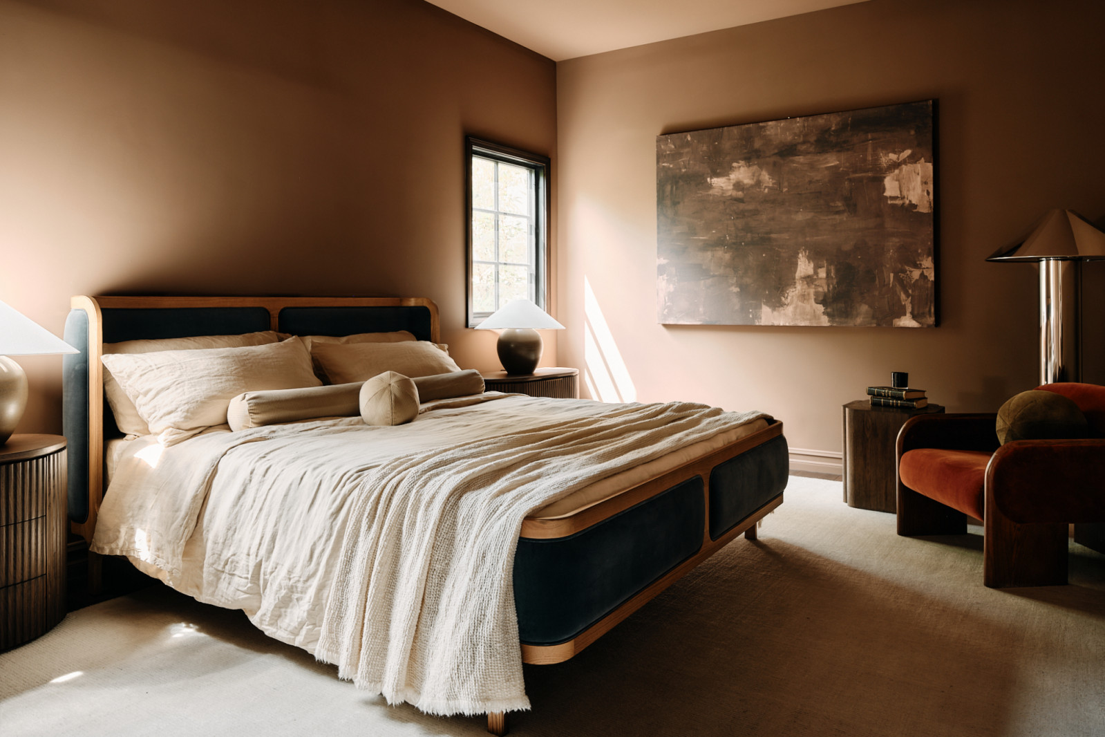 The secondary bedroom of a Los Angeles, California home renovated by House of Rolison