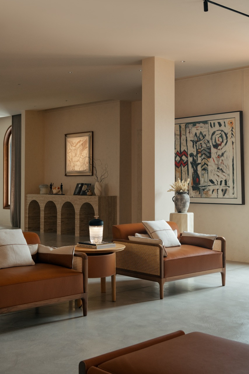 Hermès Matières Daybed with Awang Damit Ahmad’s ‘Nostalgia (White Series No 2)’ (1944) and St Louis Folia lamp