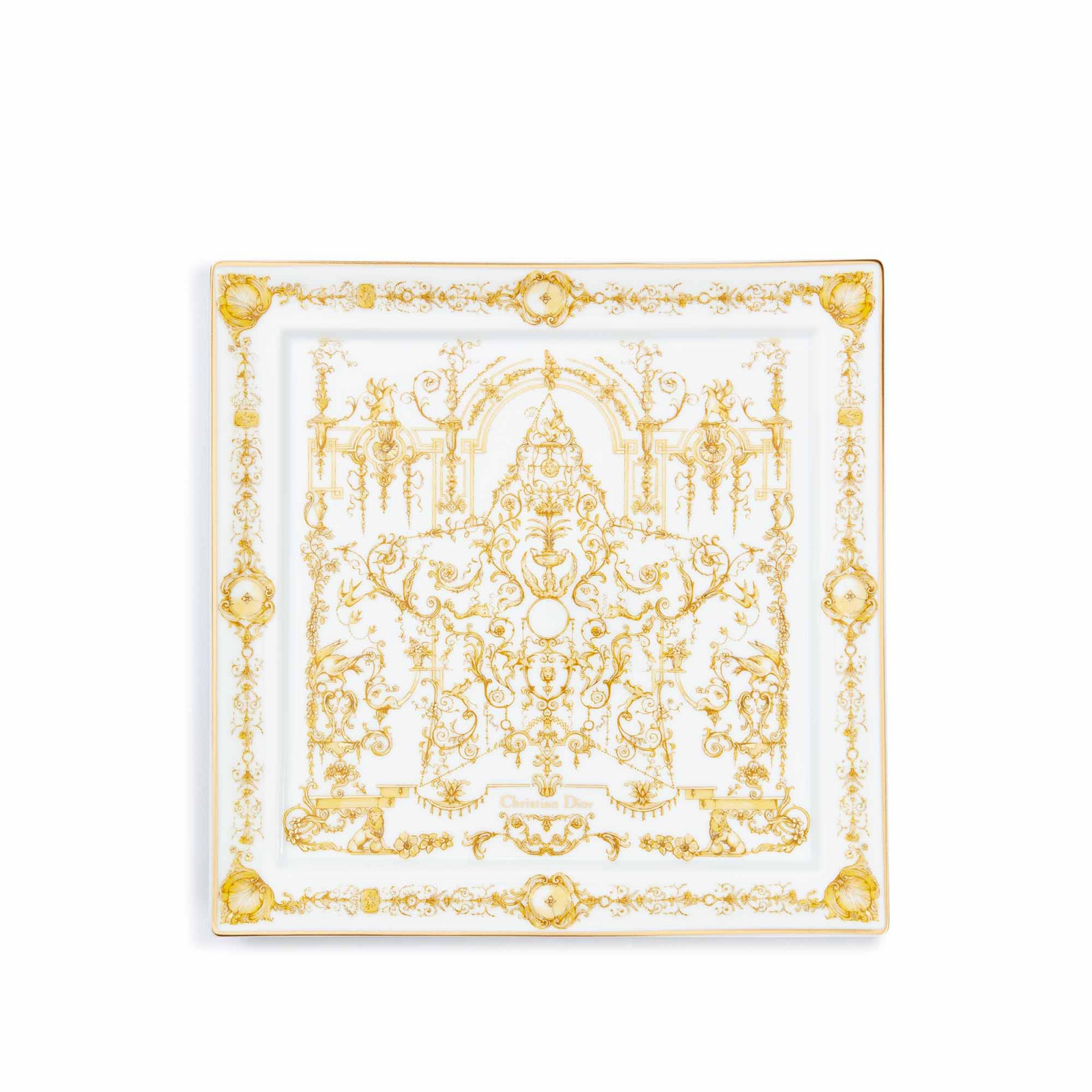 The Dioresque square plate by Dior Maison features the house’s signature toile-inspired botanical motifs