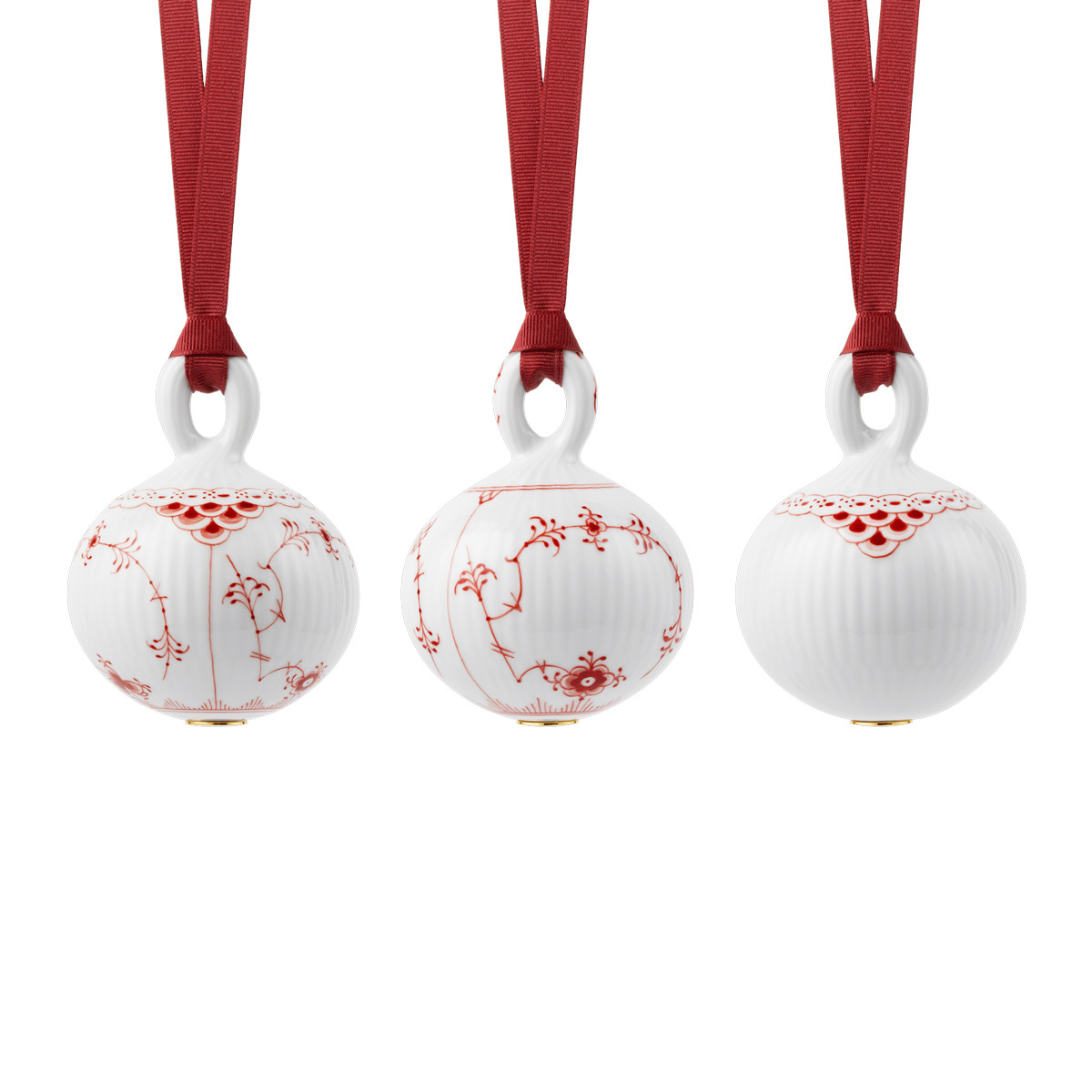 Royal Copenhagen Christmas Red baubles introduce a classic burst of colour to festive decor, grounded in time-honoured craft