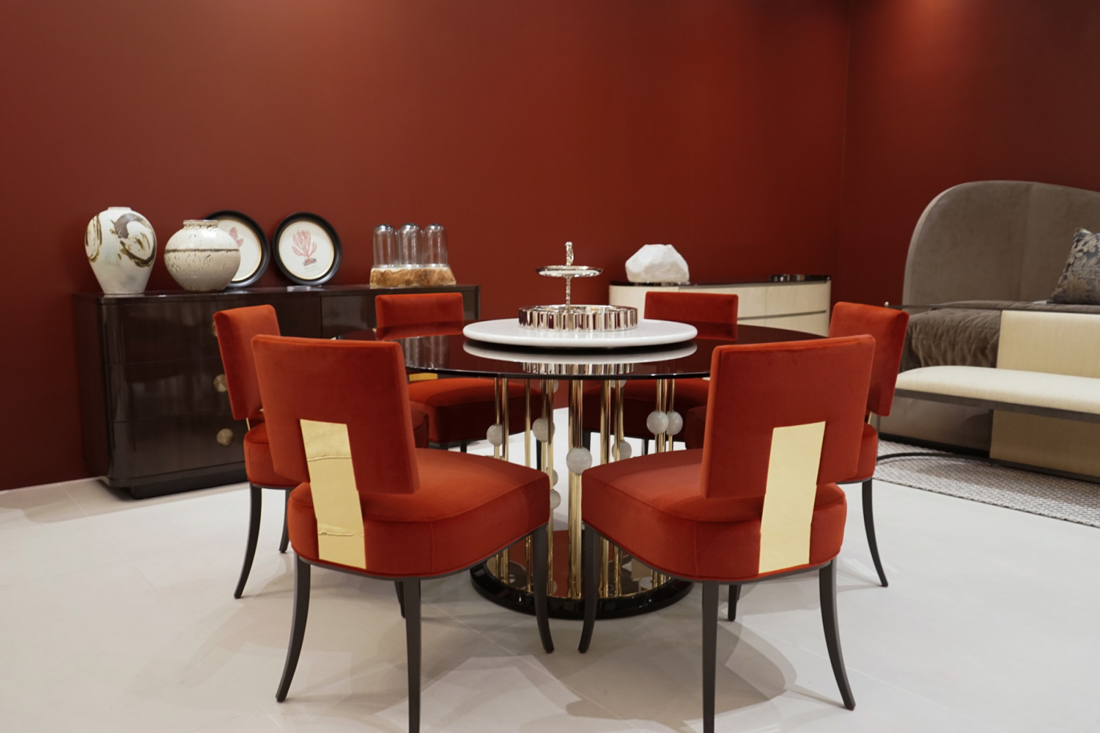 A dining room setup at the Caracole showroom launch