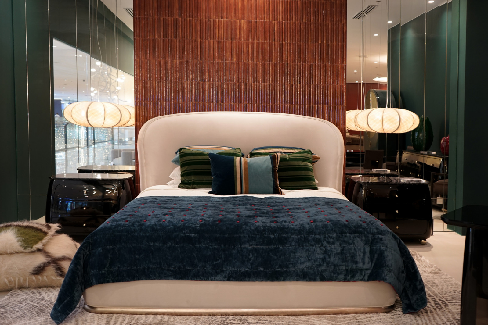 A bedroom setup at the Caracole showroom launch
