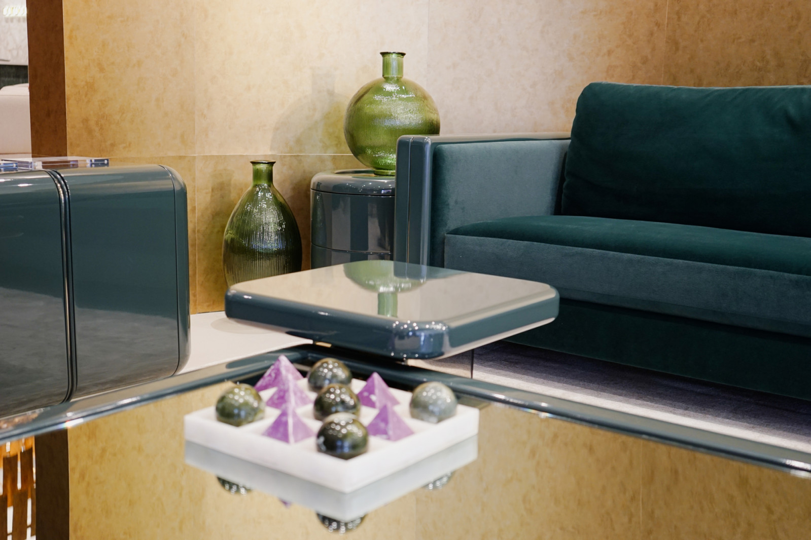 A living room setup at the Caracole showroom launch