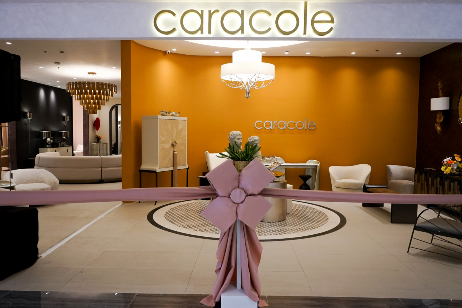 A living room setup at the Caracole showroom launch