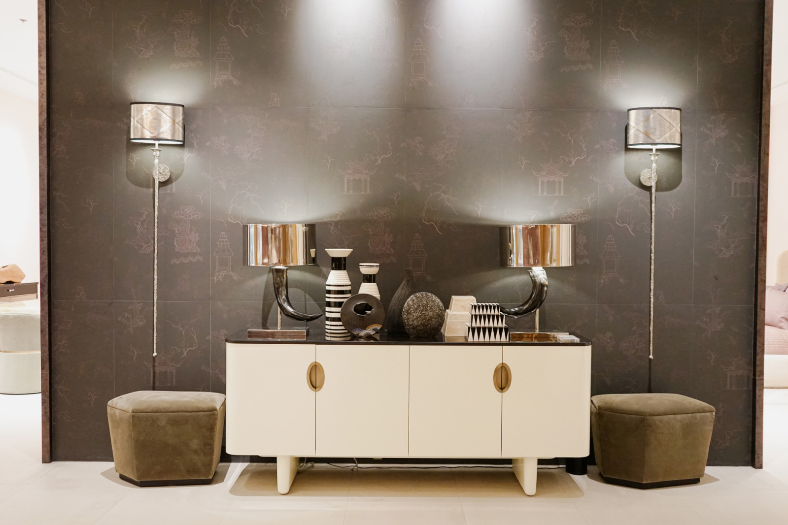 A living room setup at the Caracole showroom launch