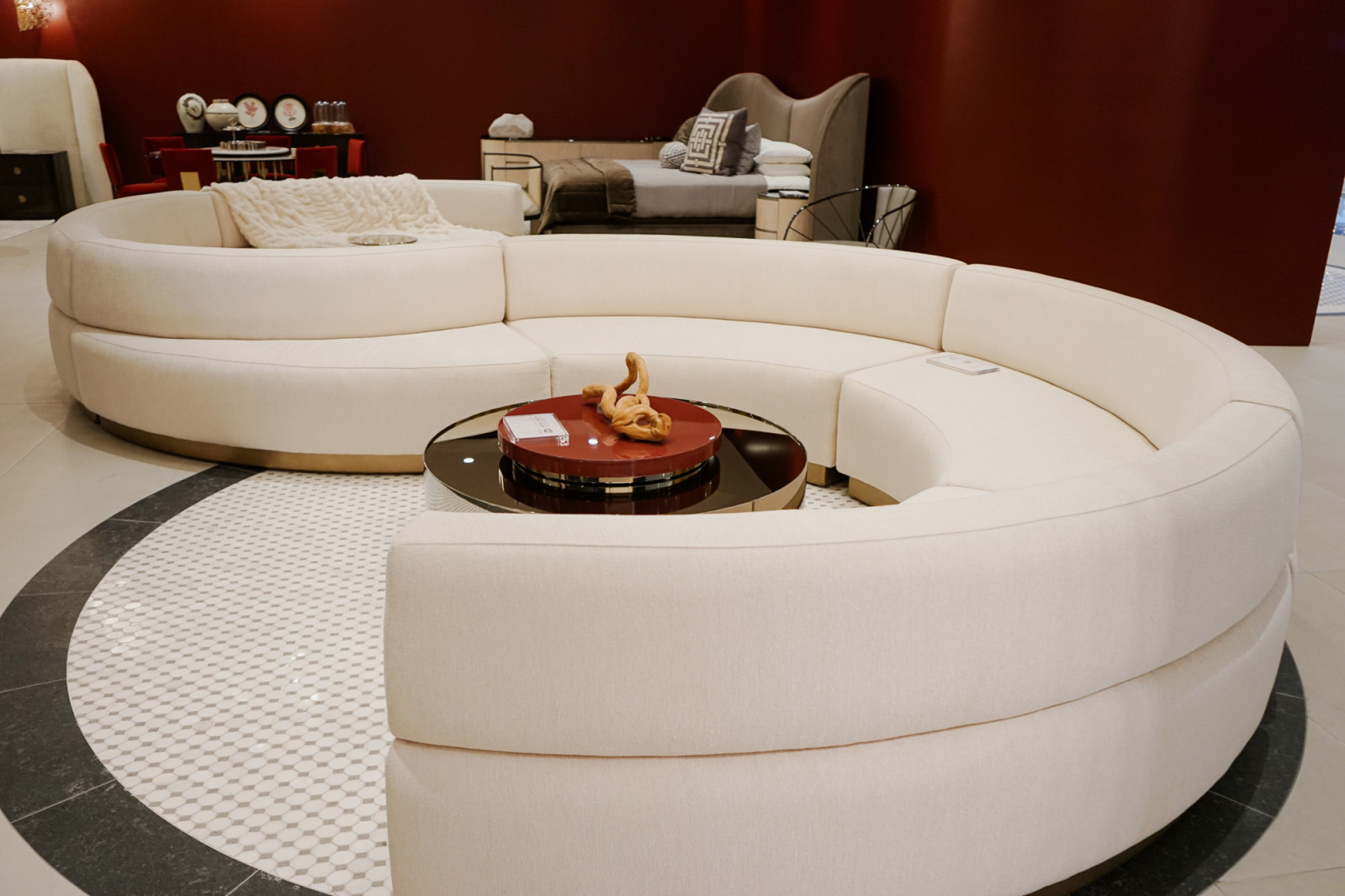 A living room setup at the Caracole showroom launch