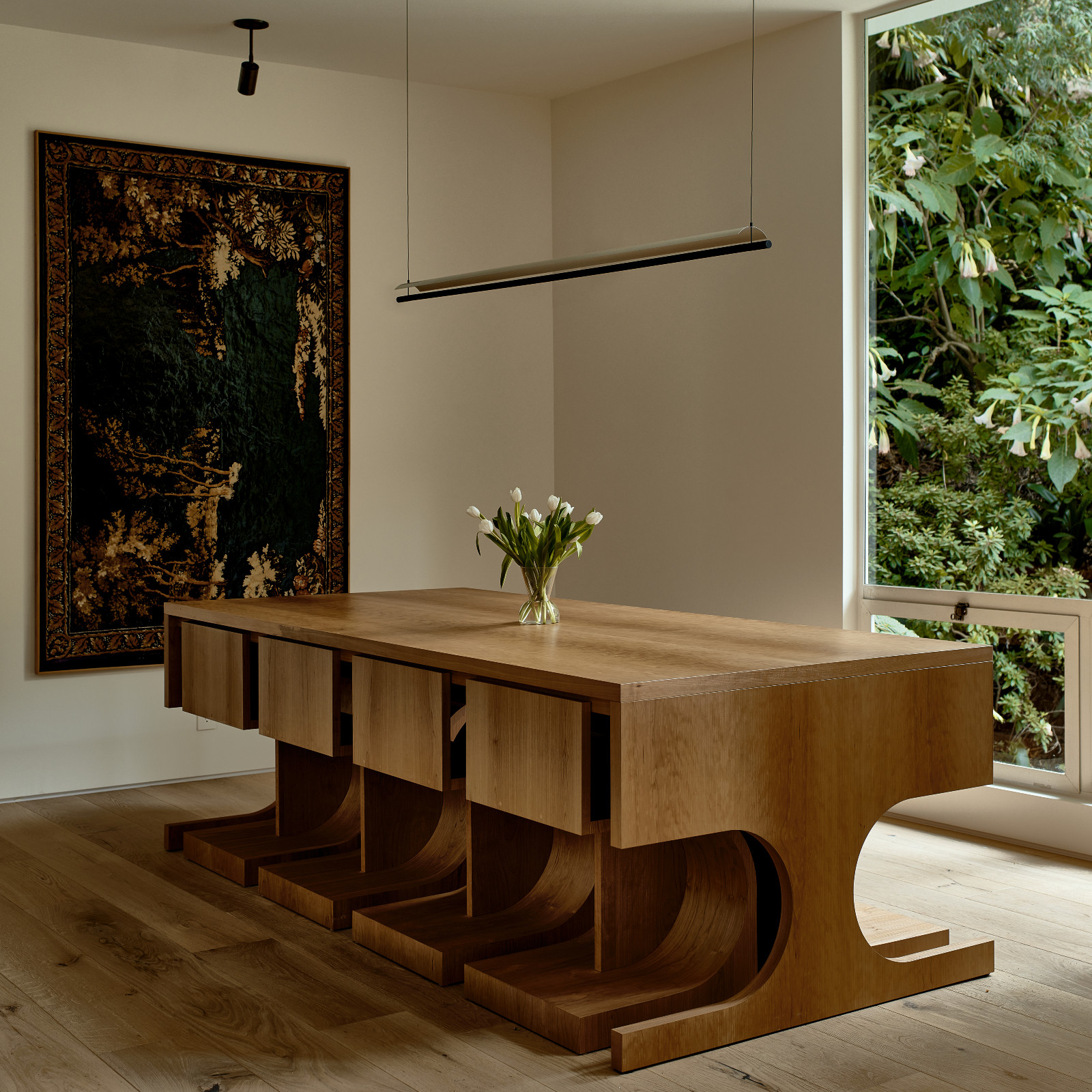 The dining area of A Quincy Jones' renovated home, designed by Ome Dezin in Los Angeles, California