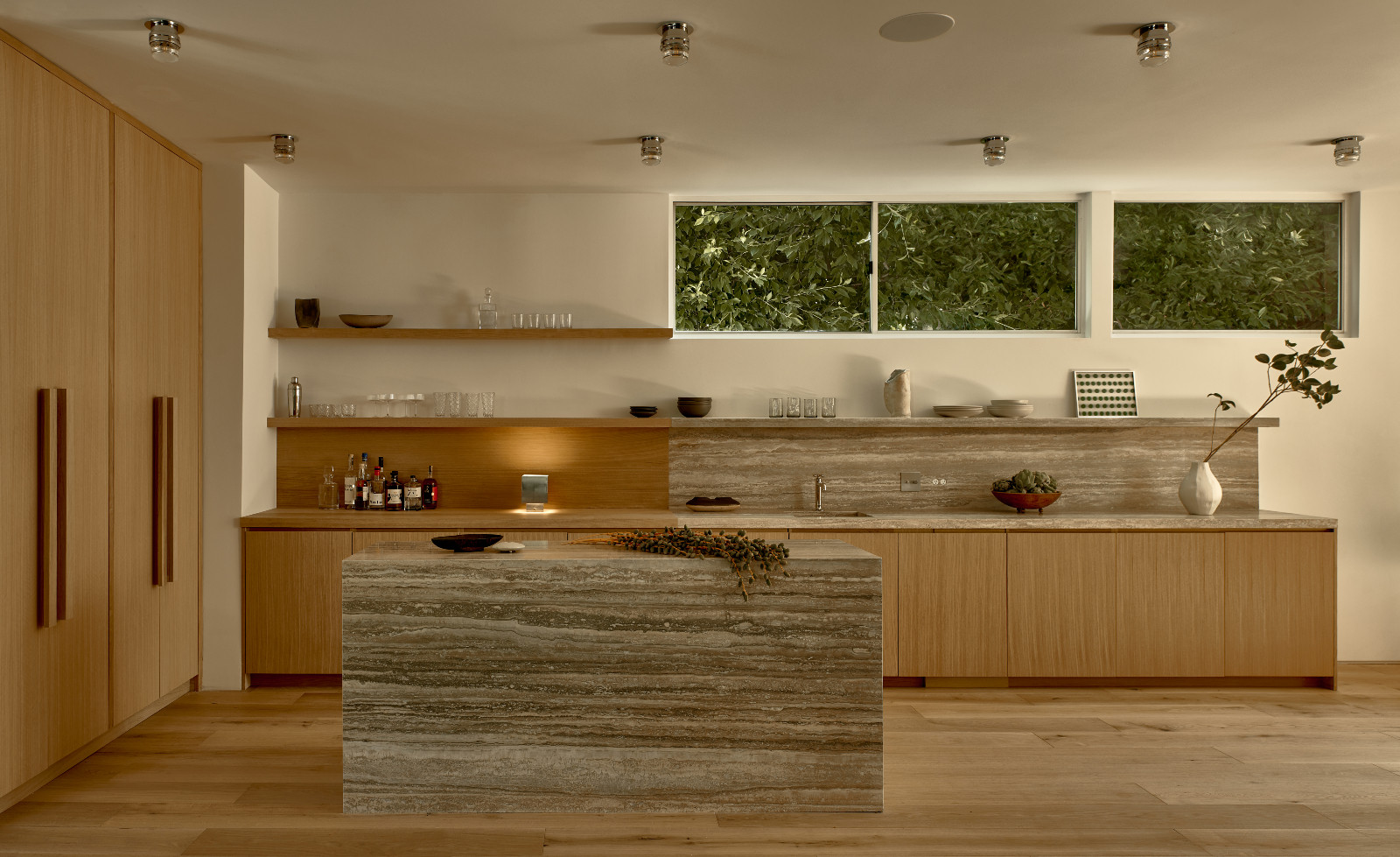 The kitchen of A Quincy Jones' renovated home, designed by Ome Dezin in Los Angeles, California