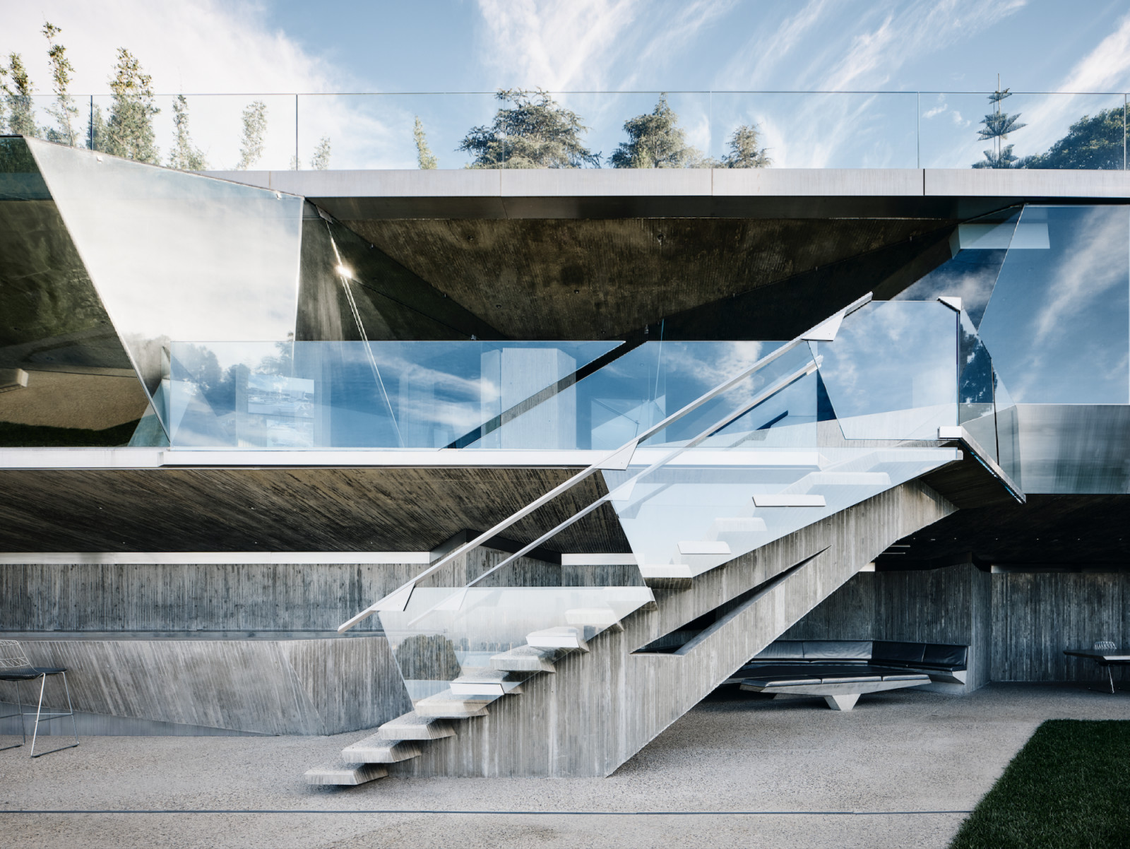 The architectural details lining Club James at the Sheats-Goldstein Residence, renovated by Conner + Perry Architects in Los Angeles, California