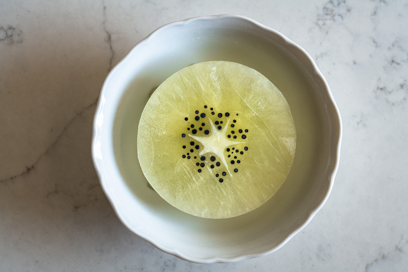 The kiwi dish at the Camphor restaurant in Los Angeles, California