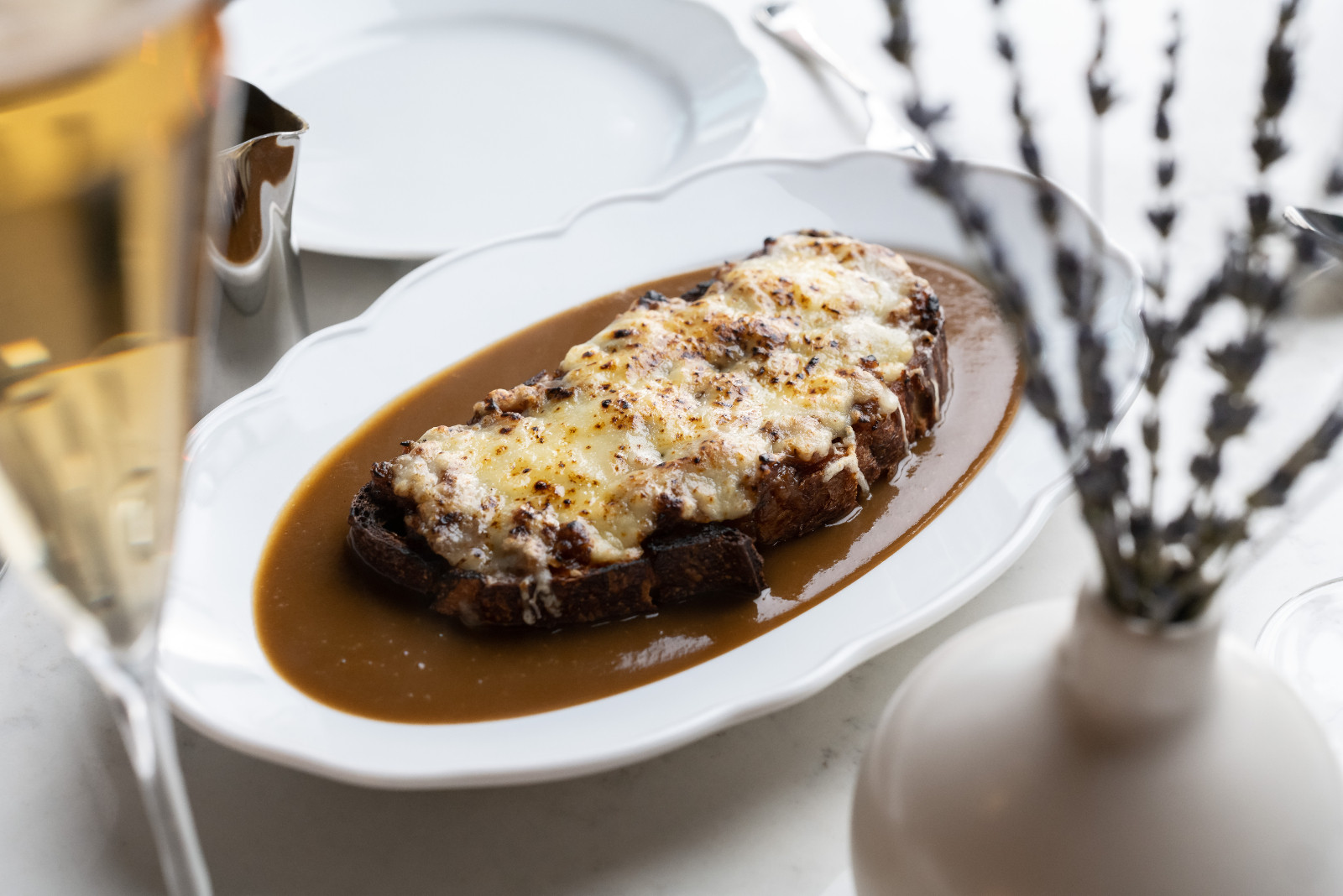The onion tartine dish at the Camphor restaurant in Los Angeles, California