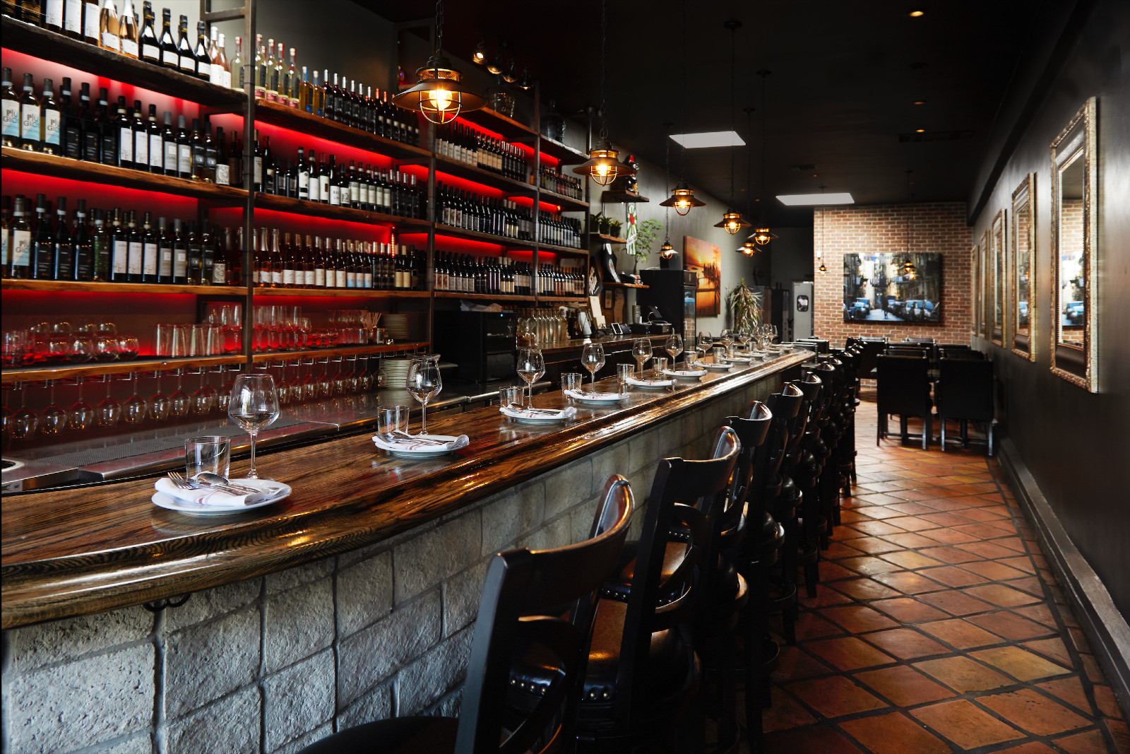 The interior of Italian vegan restaurant Pura Vita in Los Angeles, California