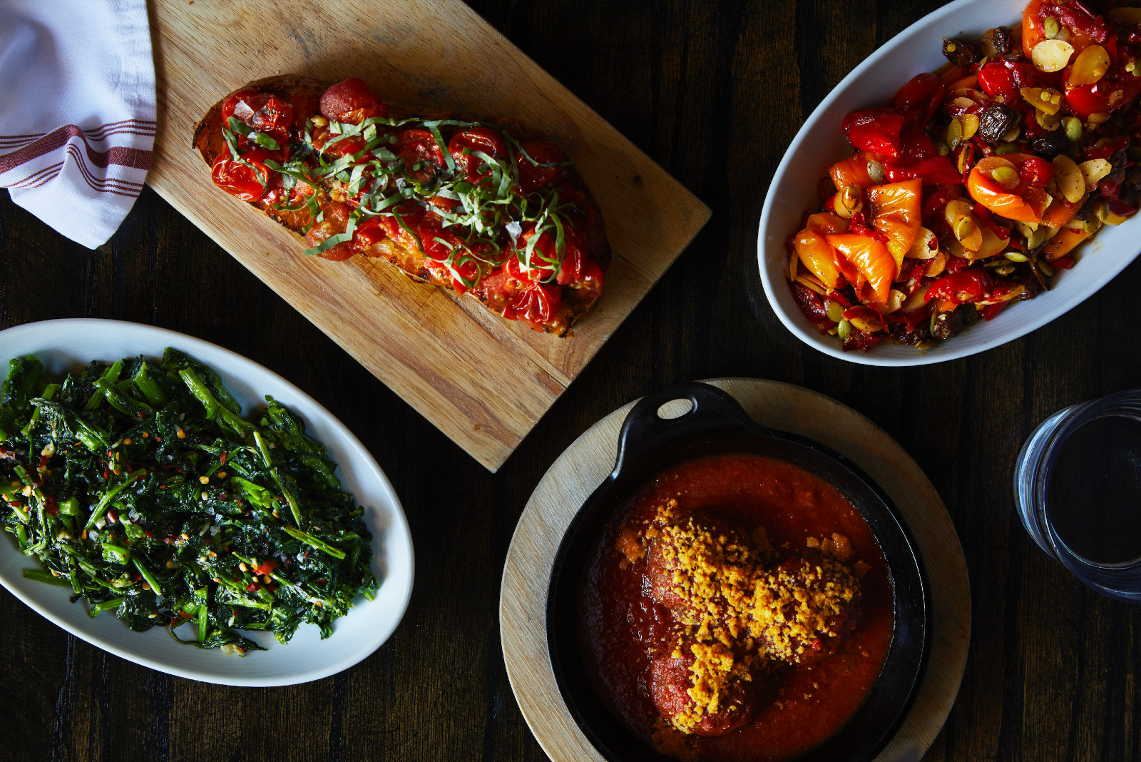 An array of Italian vegan dishes at the Pura Vita restaurant in Los Angeles, California