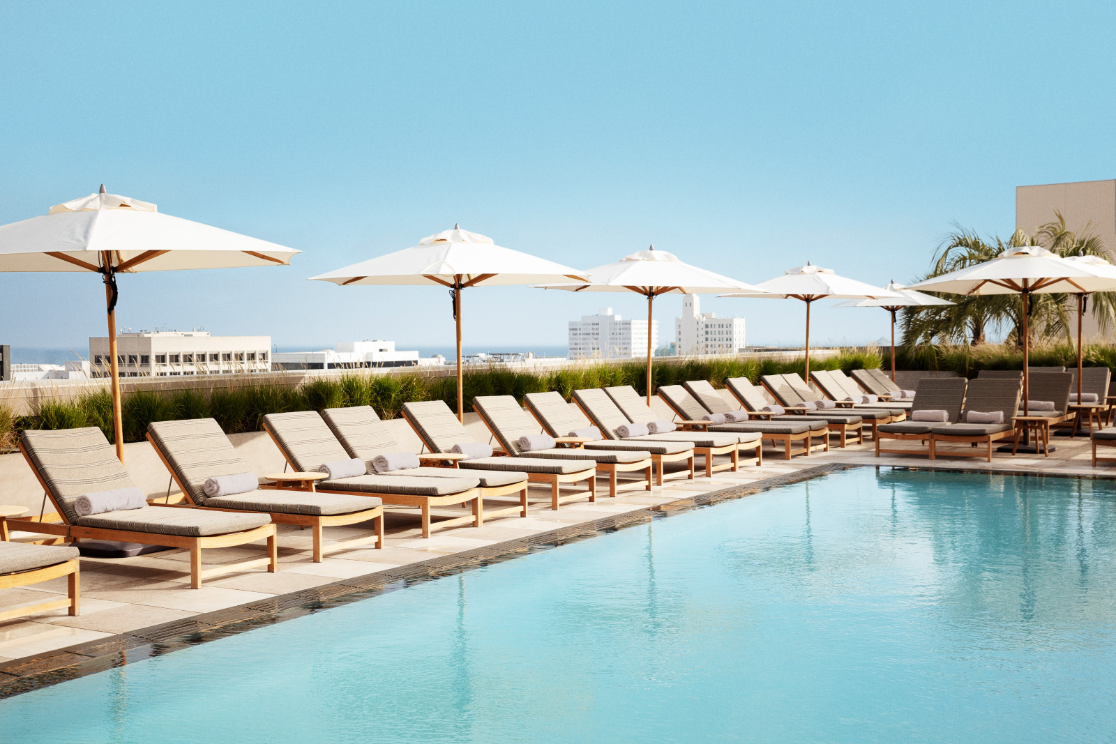 The pool area at the Santa Monica Proper Hotel in Los Angeles, California