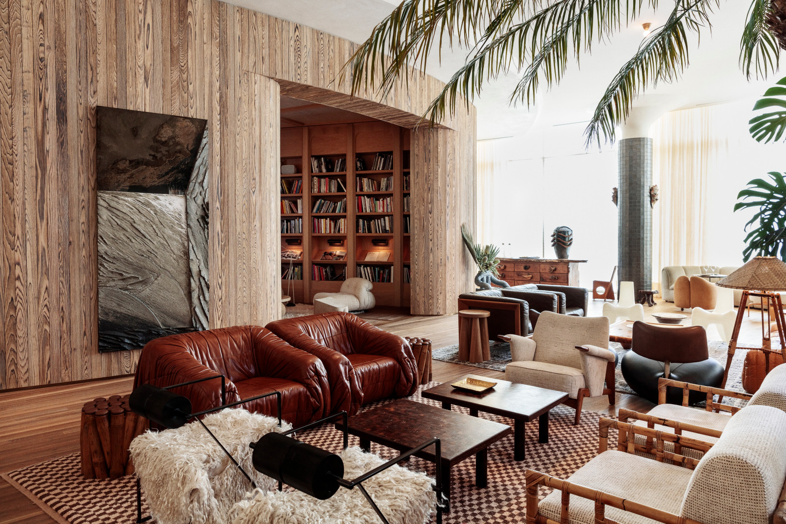 The lobby at the Santa Monica Proper Hotel in Los Angeles, California, designed by Kelly Wearstler