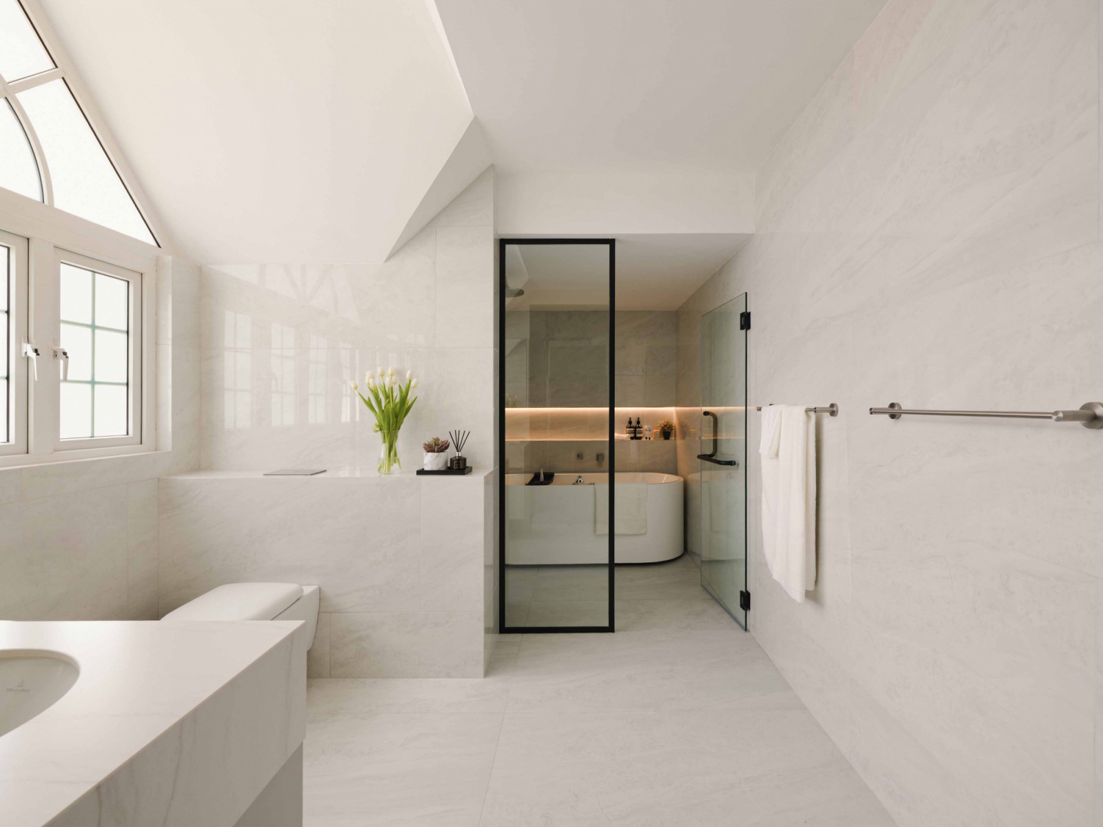 The light-filled bathroom is a revitalising space