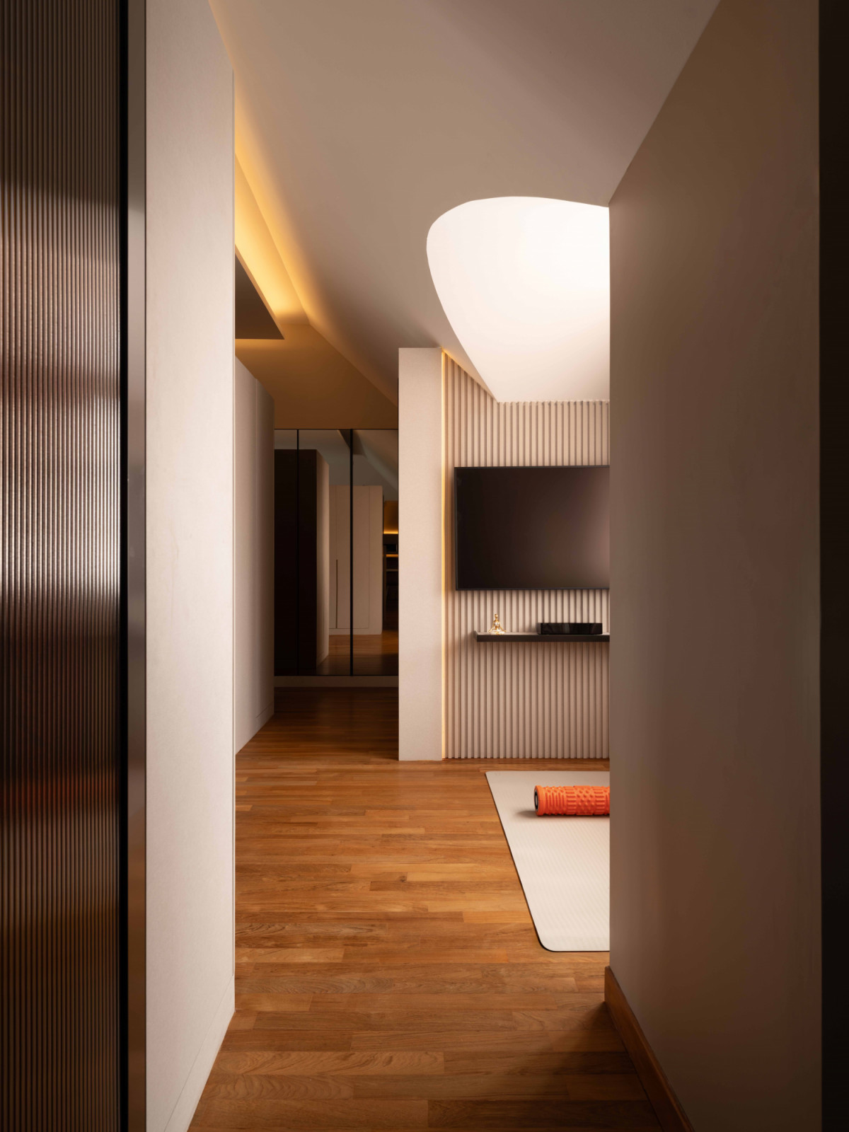 The wife’s yoga space is a cosy hideaway with a calming atmosphere