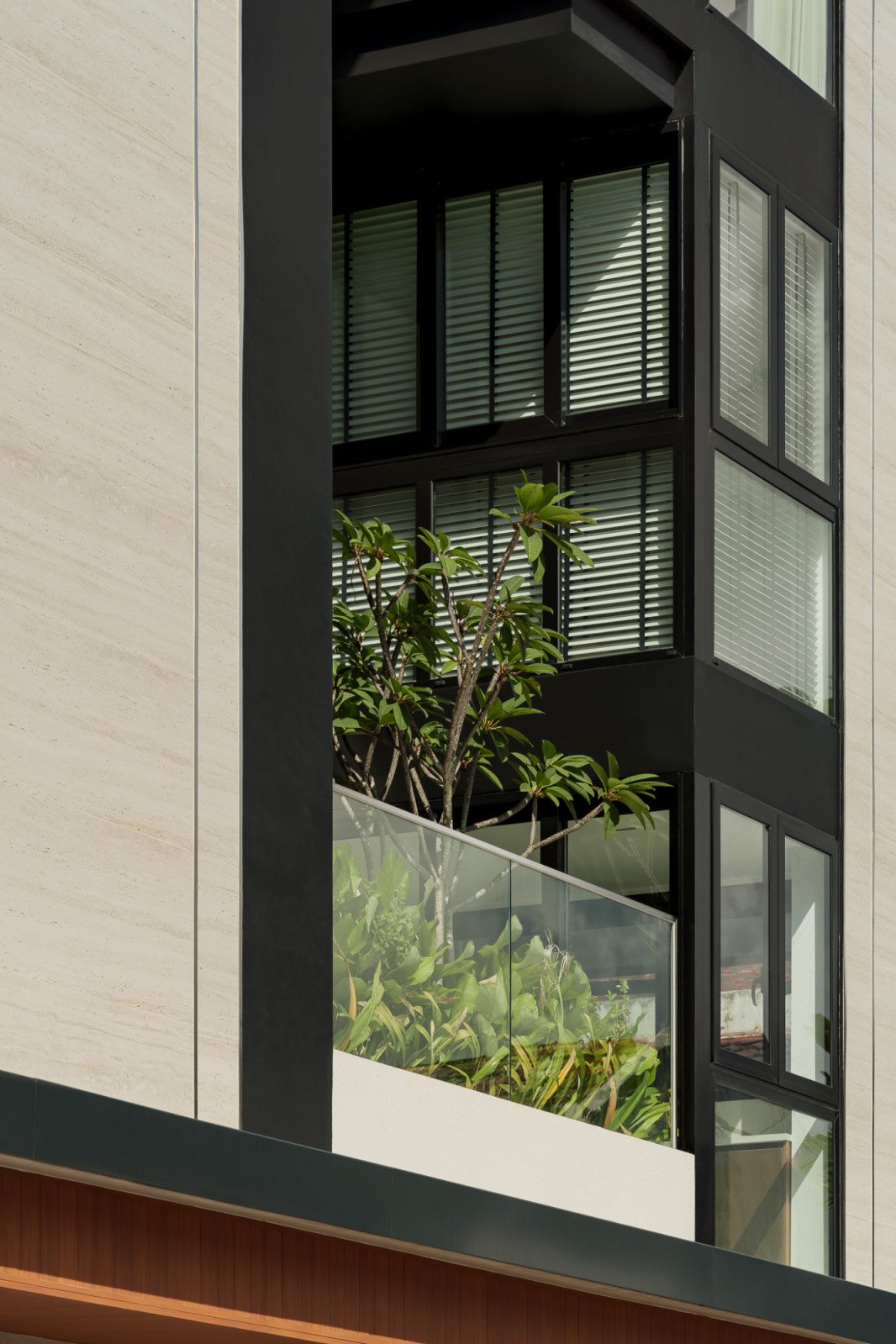 Lush greenery in this home softens edges