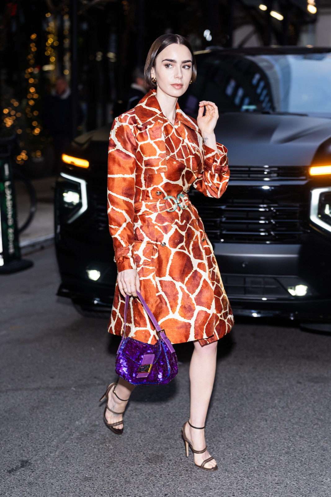 NEW YORK, NEW YORK - DECEMBER 10: Lily Collins is seen in Midtown on December 10, 2025 in New York City. (Photo by TheStewartofNY/GC Images)