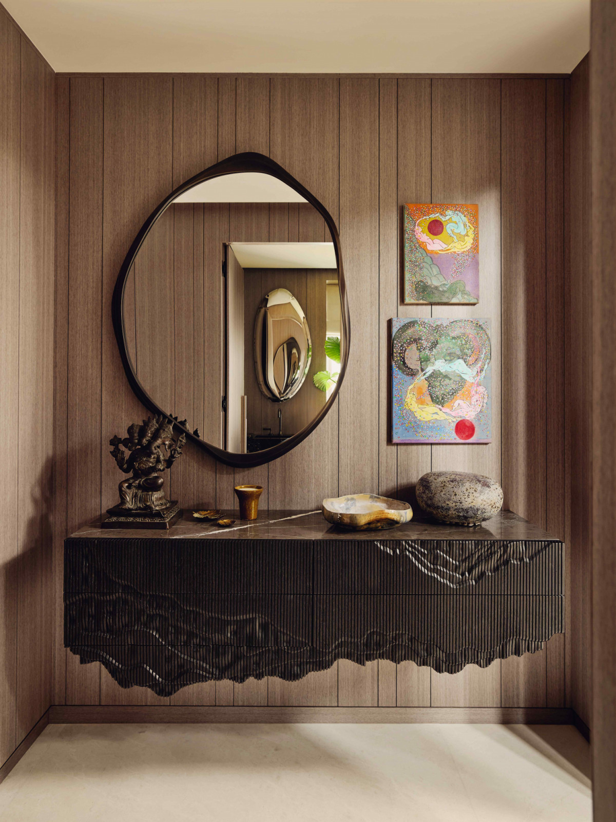 The shared love for high-quality natural materials is reflected throughout the home