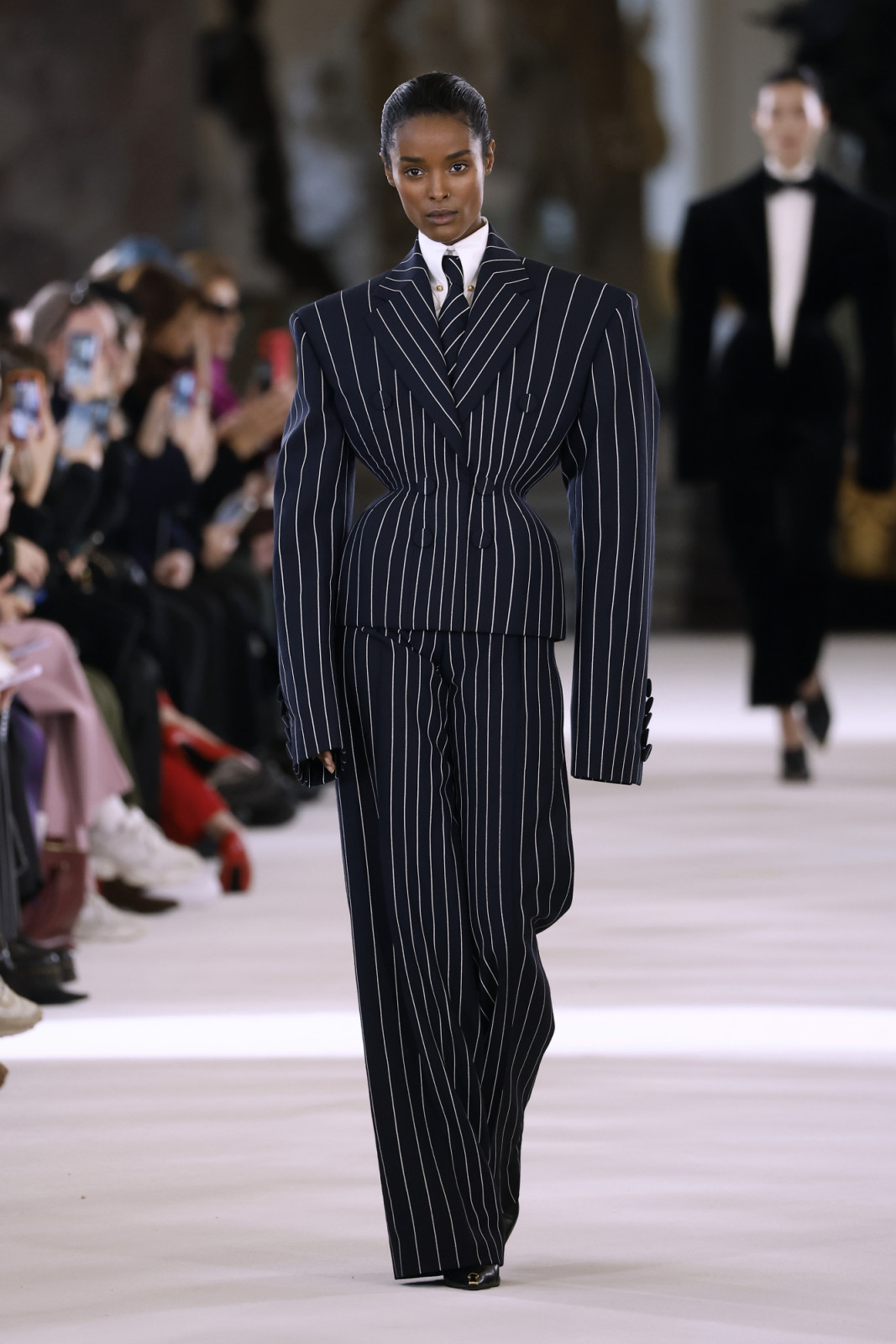 (EDITORIAL USE ONLY - For Non-Editorial use please seek approval from Fashion House) A model walks the runway during the Schiaparelli Haute Couture Spring Summer 2023 show as part of Paris Fashion Week on January 23, 2023 in Paris, France. (Photo by Estrop/Getty Images)