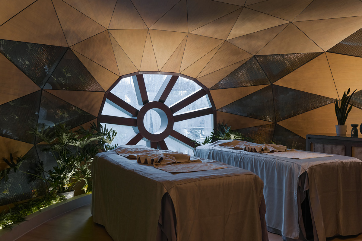 The interior of Mandai Rainforest Resort’s spa pavilion, offering a glimpse into the future of design shaped by its surrounding ecosystem
