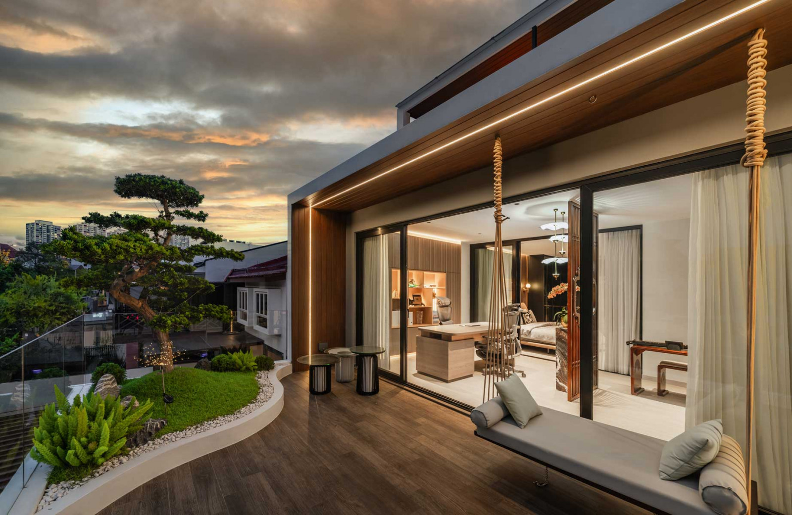 Summerhaus D’zign Serangoon terrace house - the outdoor zen garden is connected to the home office and music corner