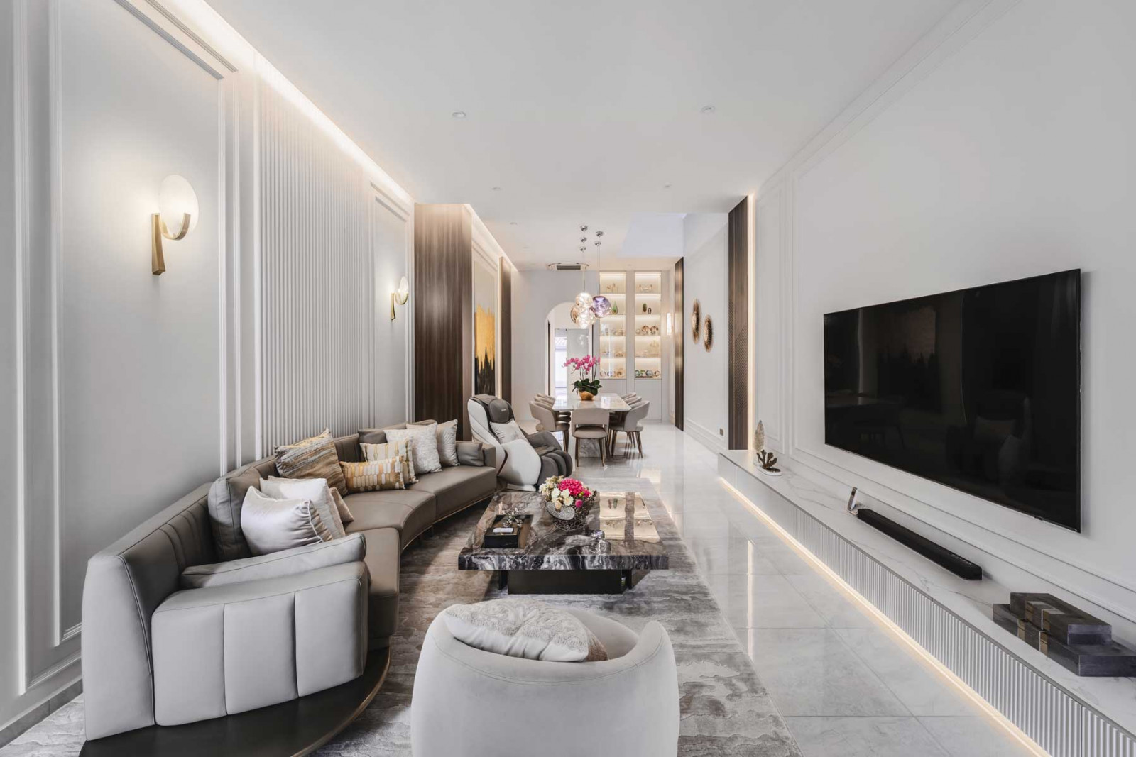Summerhaus D’zign Serangoon terrace house - a view of the cohesive living and dining areas
