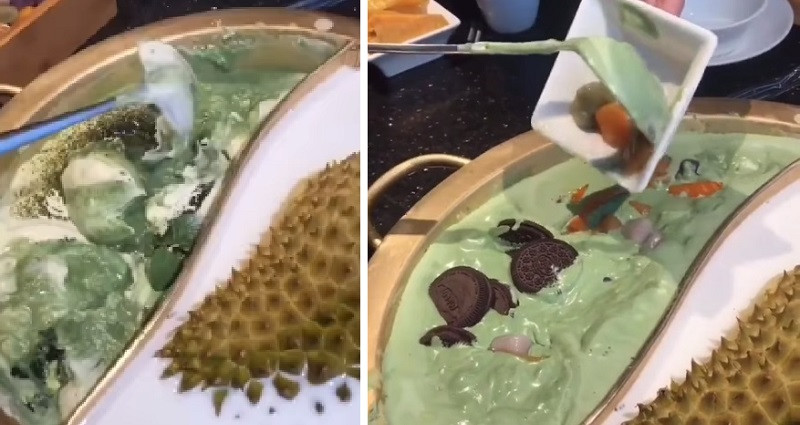 A matcha and durian hotpot that went viral in China (Image: Next Shark)