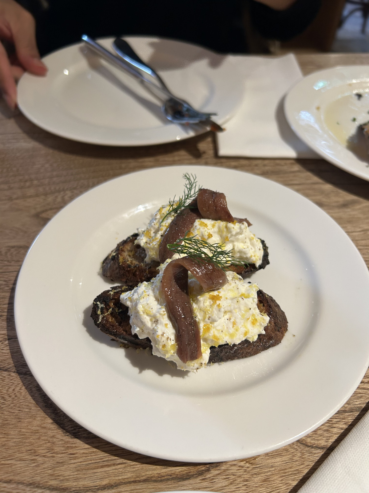 Fresh cheese and anchovy on toast, £8 each (Image: Keandra H'ng)