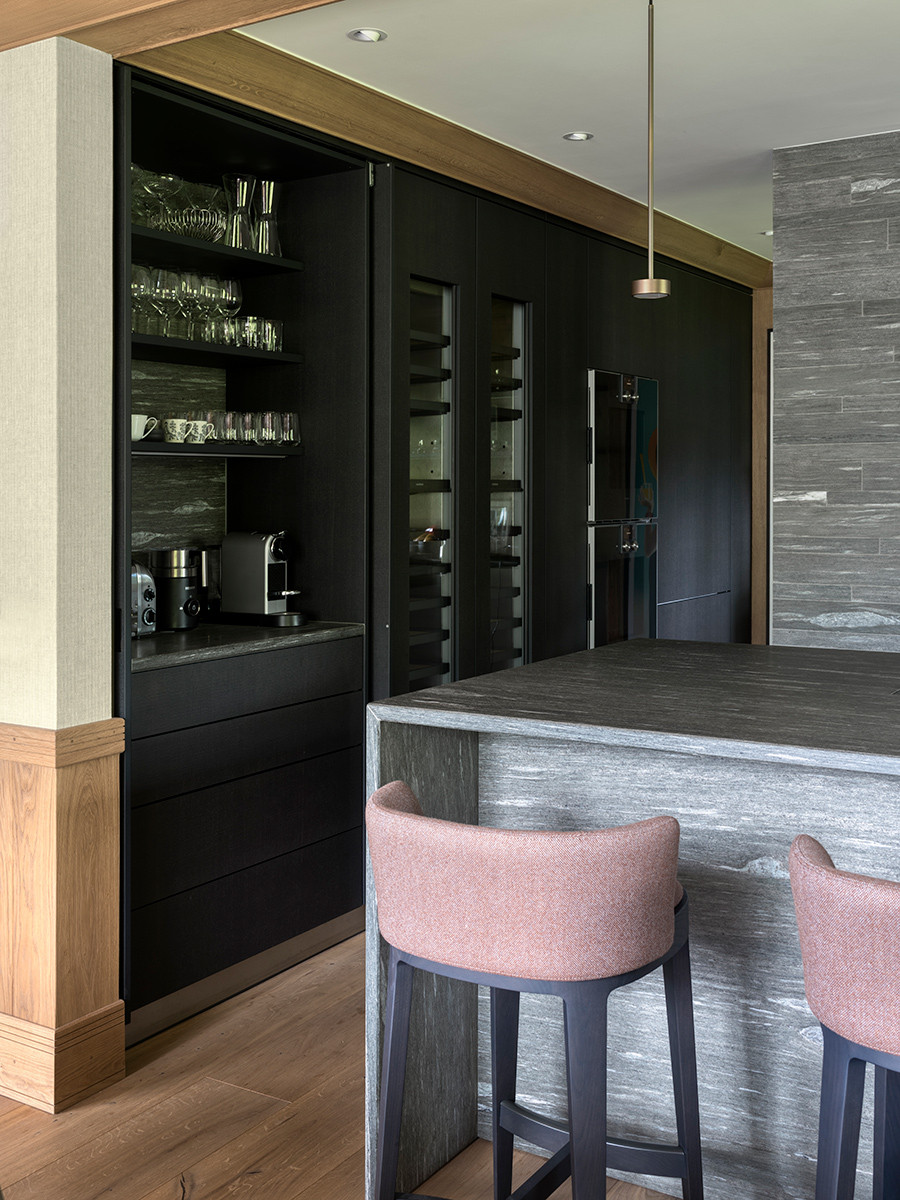 The kitchen of the Klosters, Switzerland family chalet, designed by Tollgard Studio