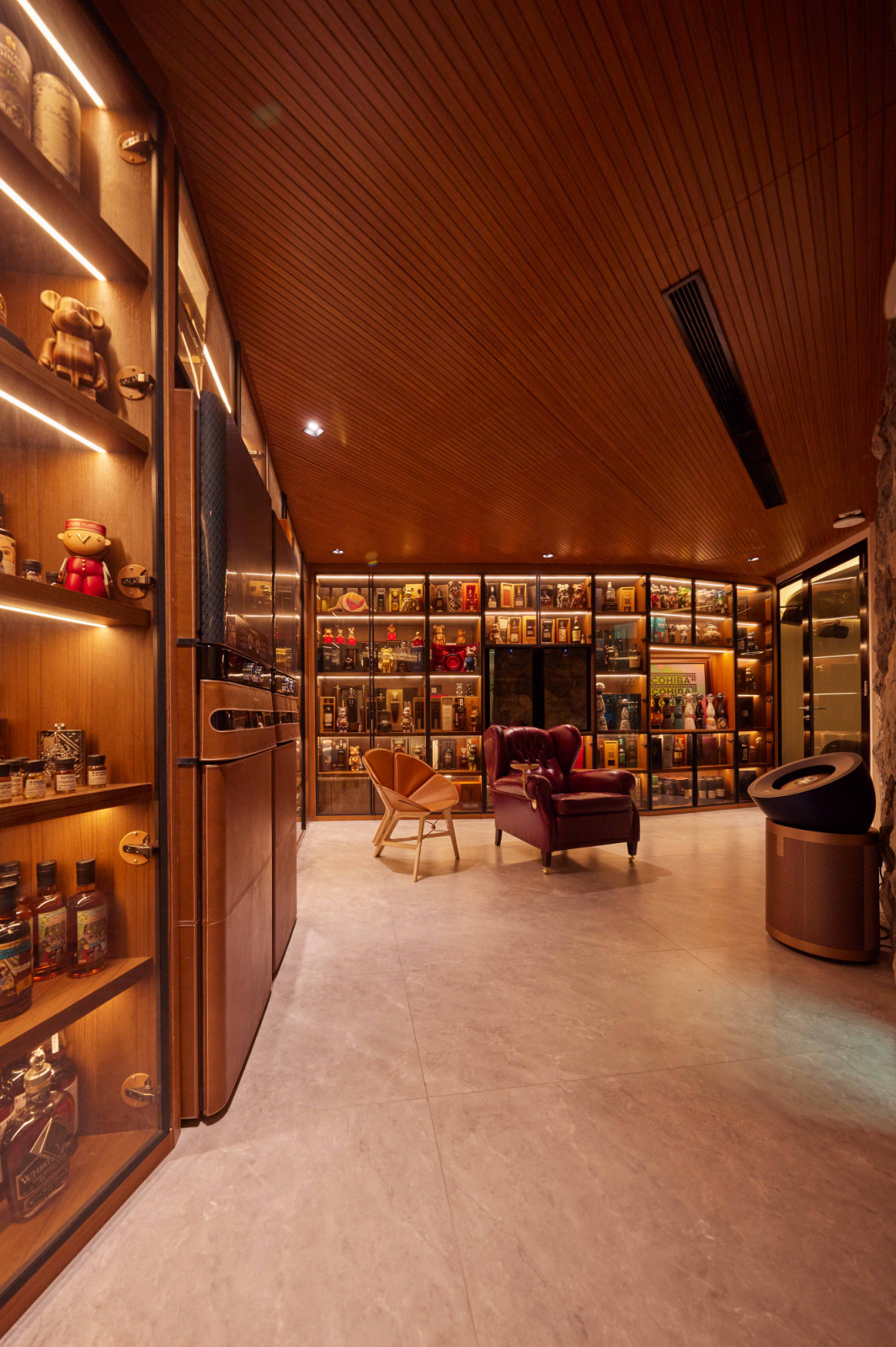The liquor room showcases an impressive collection of both Eastern and Western spirits