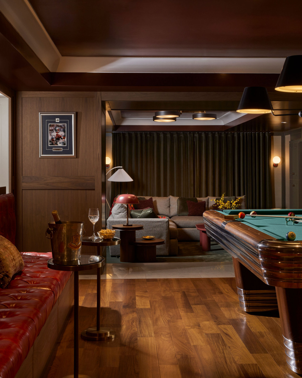 The lounge and billiards room of an Ontario, Canada mansion renovated by Sabrina Albanese Interiors