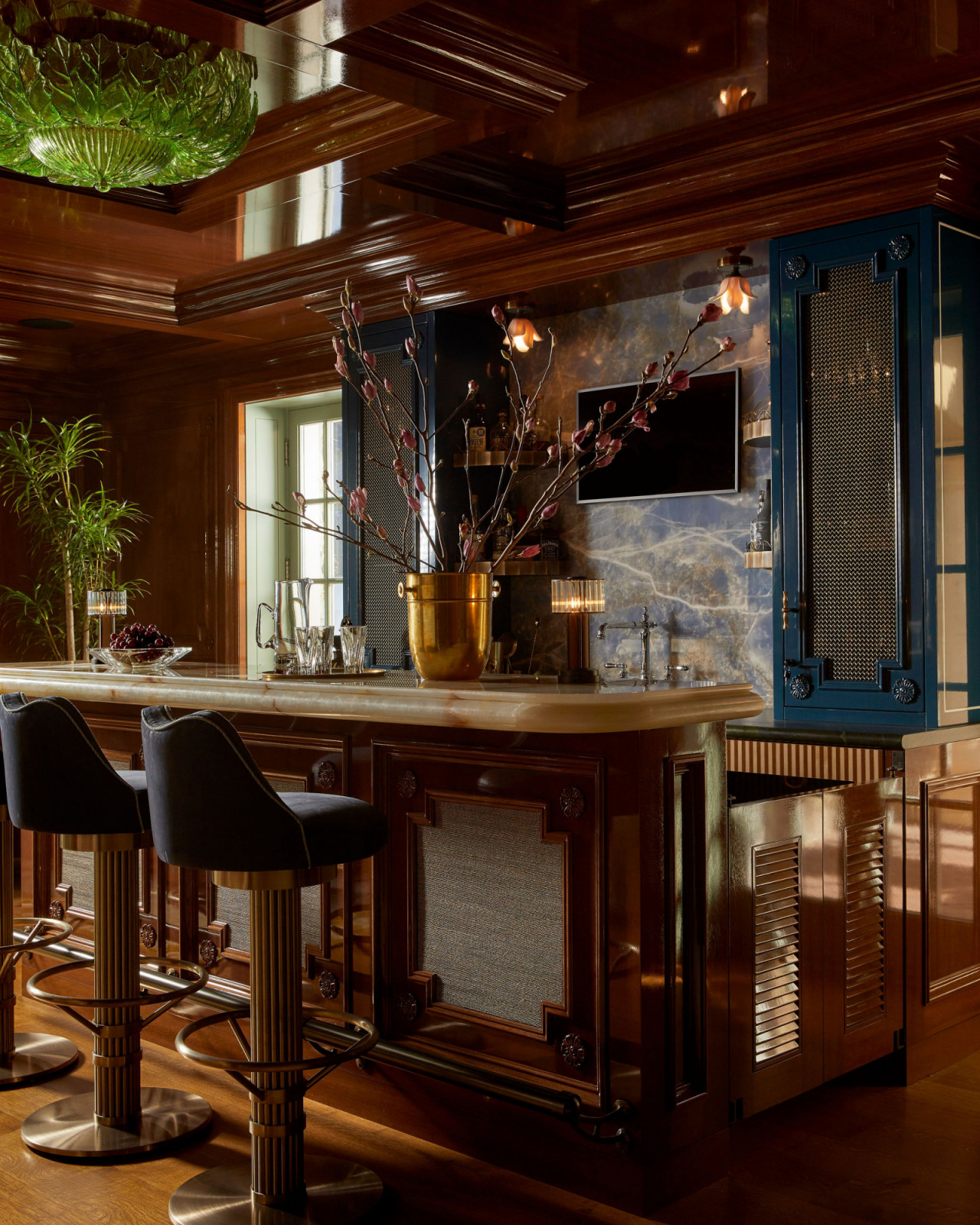 The elegant bar area in an Ontario, Canada mansion renovated by Sabrina Albanese Interiors