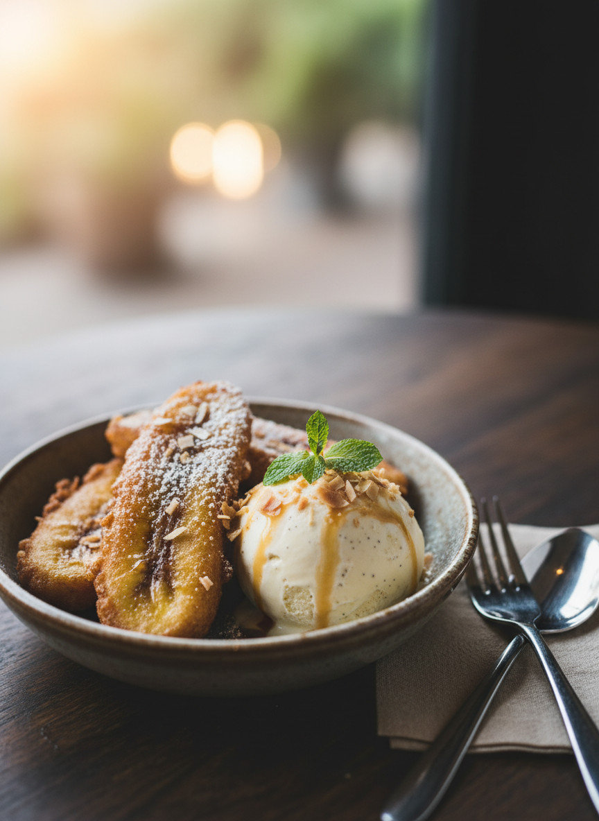fried bananas with ice cream