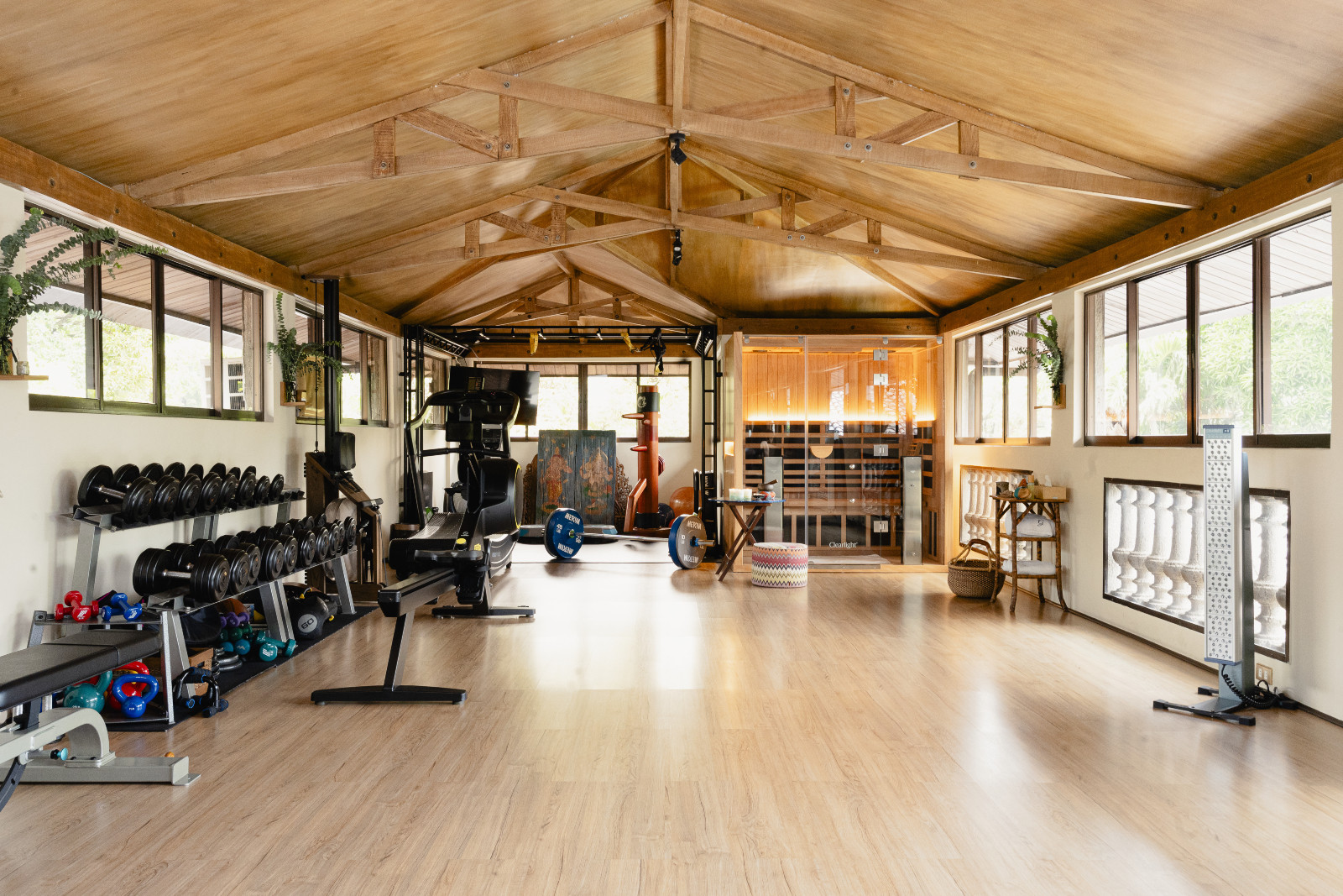 A glimpse of the home gym in Monique Borja-Gonzalez's home, which infuses both body and mind with a sense of deep wellness
