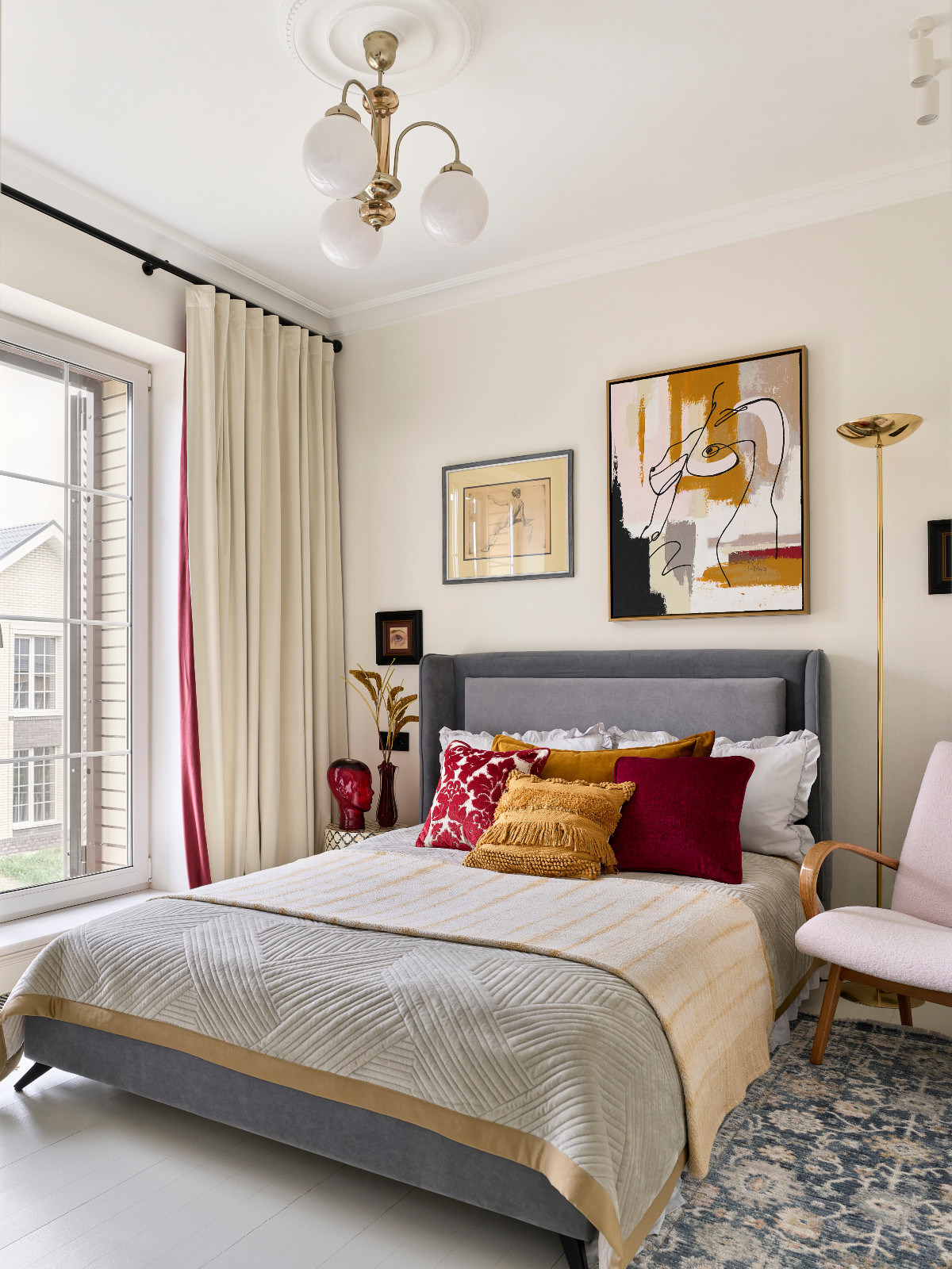 A bedroom in interior designer Sara Mikhailova's Moscow, Russia home