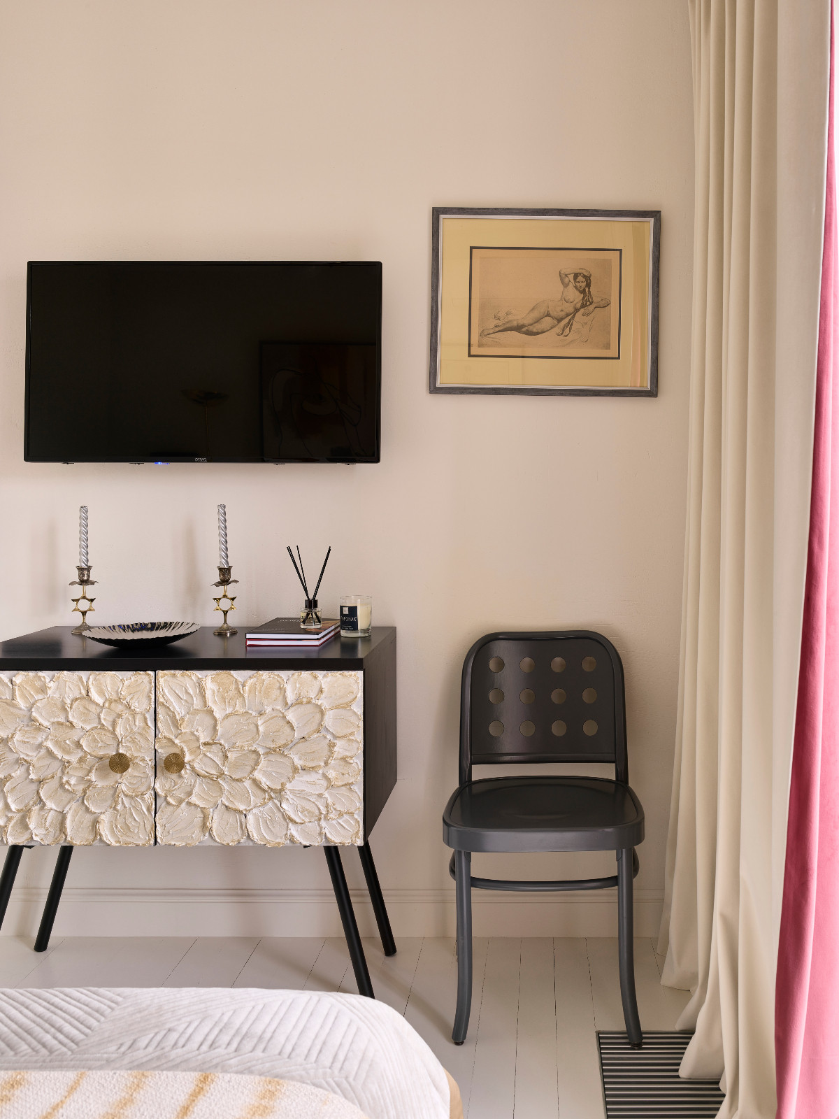 A bedroom in interior designer Sara Mikhailova's Moscow, Russia home