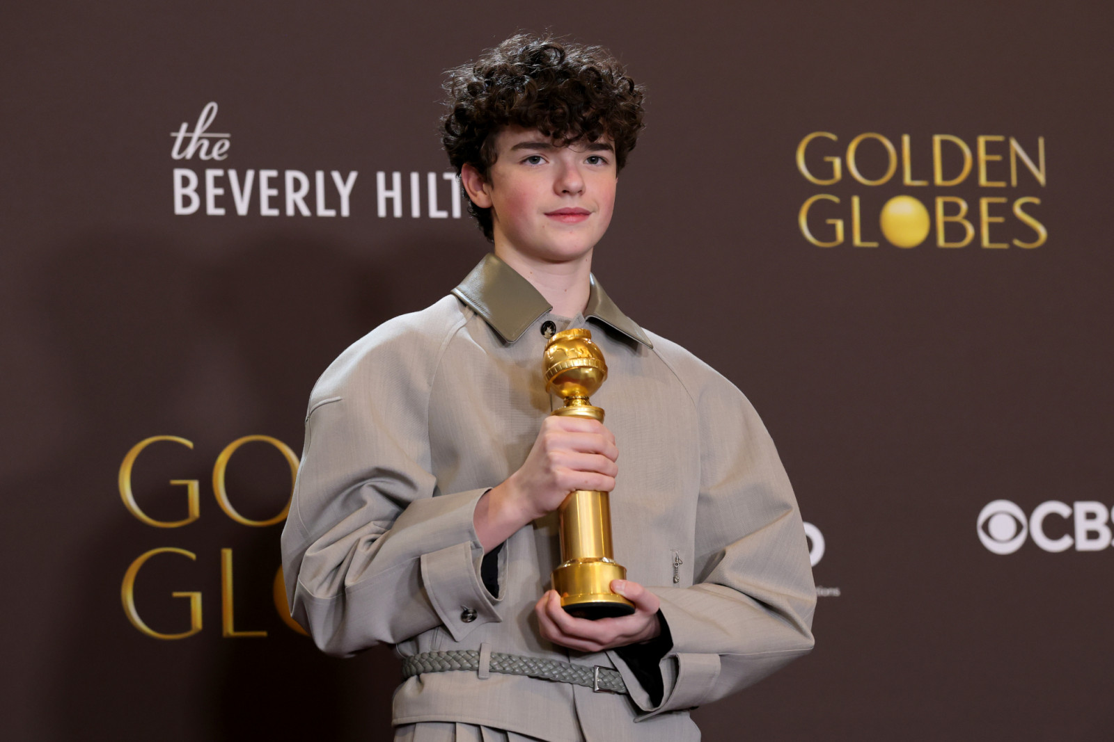 BEVERLY HILLS, CALIFORNIA - JANUARY 11: (FOR EDITORIAL USE ONLY) Owen Cooper, winner of the Best Performance by a Male Actor in a Supporting Role on Television award for "Adolescence," poses in the press room during the 83rd annual Golden Globe Awards at The Beverly Hilton on January 11, 2026 in Beverly Hills, California. (Photo by Frazer Harrison/WireImage)