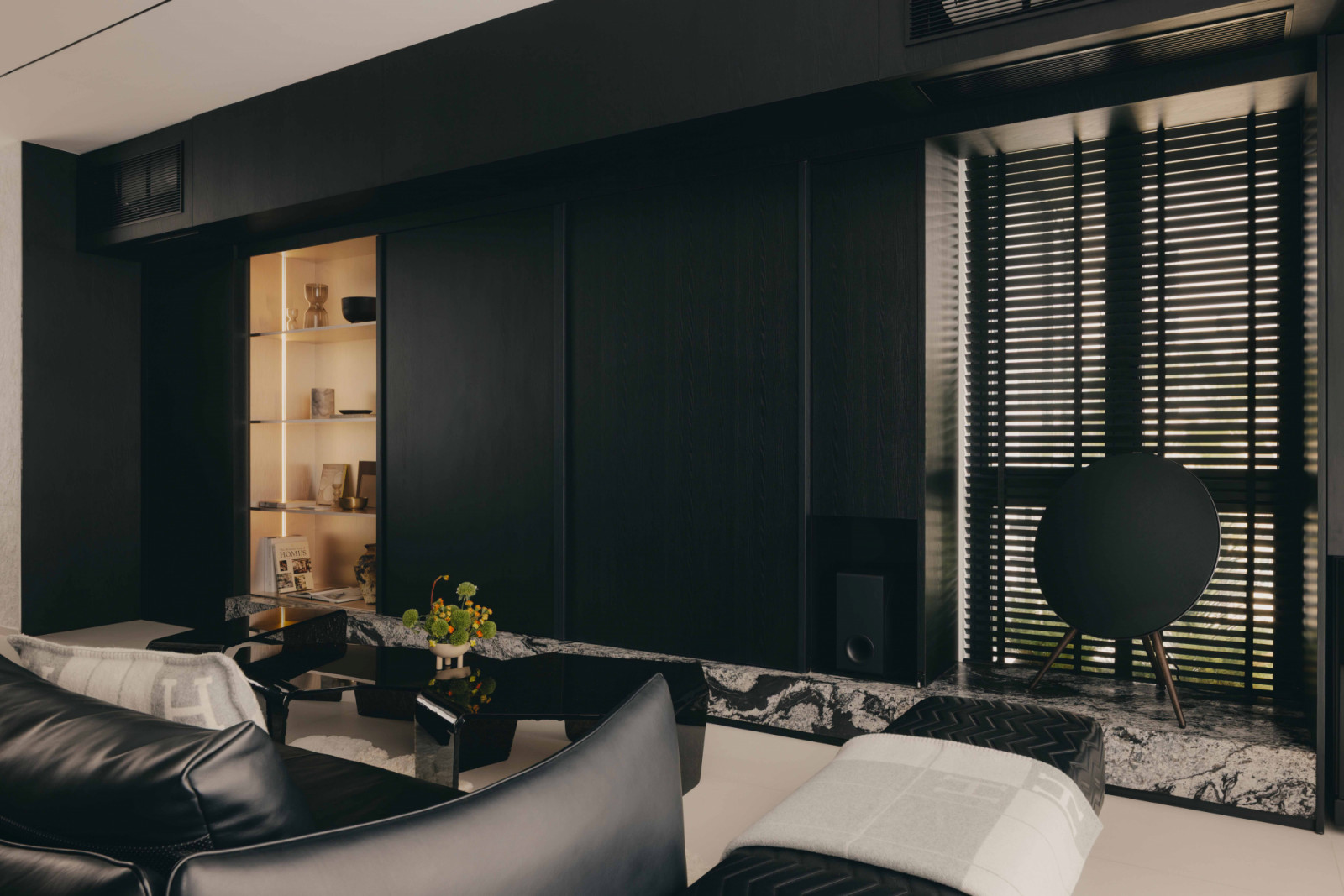 These sliding panels conceal the TV when it is not in use