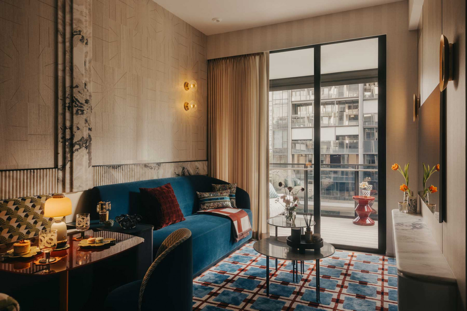The cosy common areas feature a heady melange of textures and hues