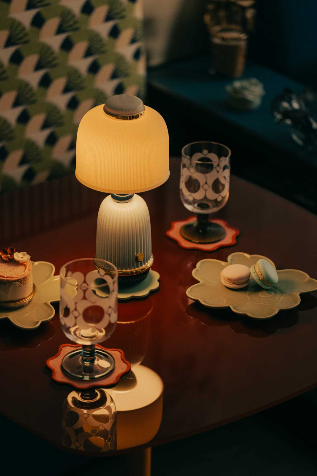 A dainty table setting starring plates from Marimekko and glassware from Orla Kiely