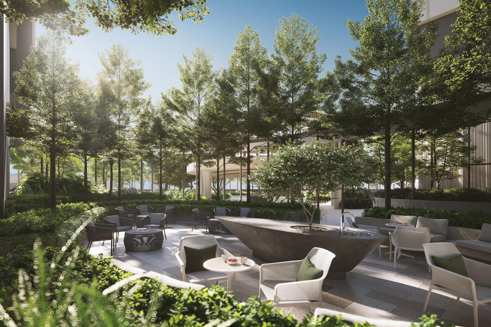 Communal decks and terraces woven into the lush surroundings