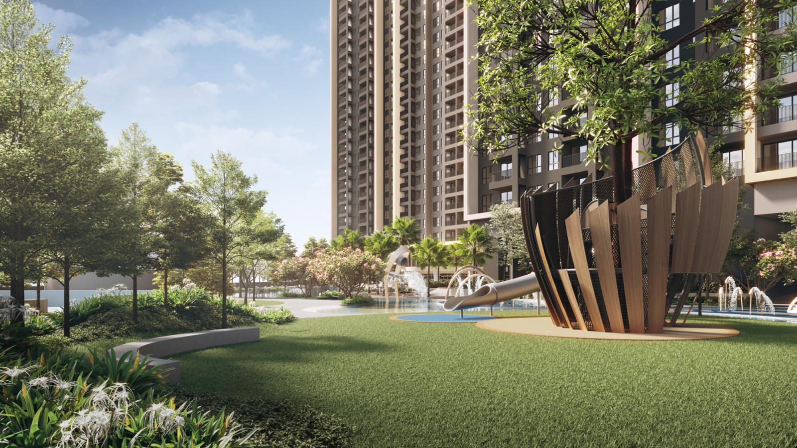 Every element is framed by natural materials and flowing landscapes