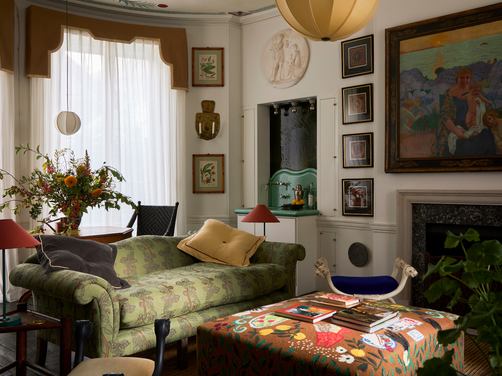 With an eclectic mix of fabrics and organic shapes, Beata Heuman's living room is a cosy space to unwind after a long day
