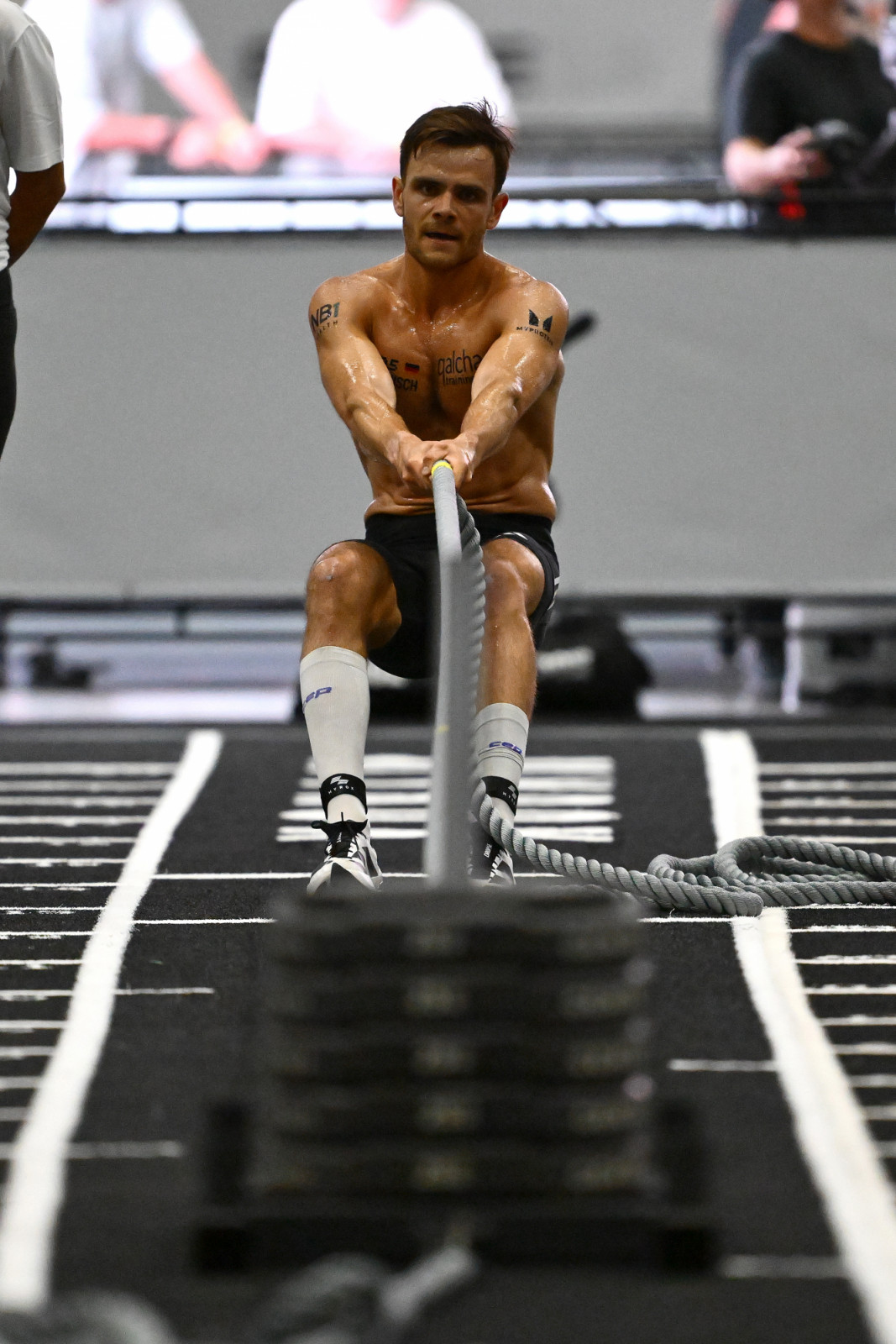 MELBOURNE, AUSTRALIA - DECEMBER 12: Tim Wenisch of Germany competes during the HYROX Melbourne at The Melbourne Convention and Exhibition Centre on December 12, 2025 in Melbourne, Australia. Wenisch won the Hyrox Elite 15 competition in the soon to be released Adizero Dropset. Hyrox is an indoor fitness competition that combines running and functional workout stations. (Photo by Quinn Rooney/Getty Images for adidas)