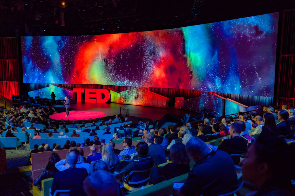 A TED talk commences inside the David Rockwell-designed theatre at TED2018 in Vancouver, Canada (Photo: Lawrence Sumulong / Getty Images)