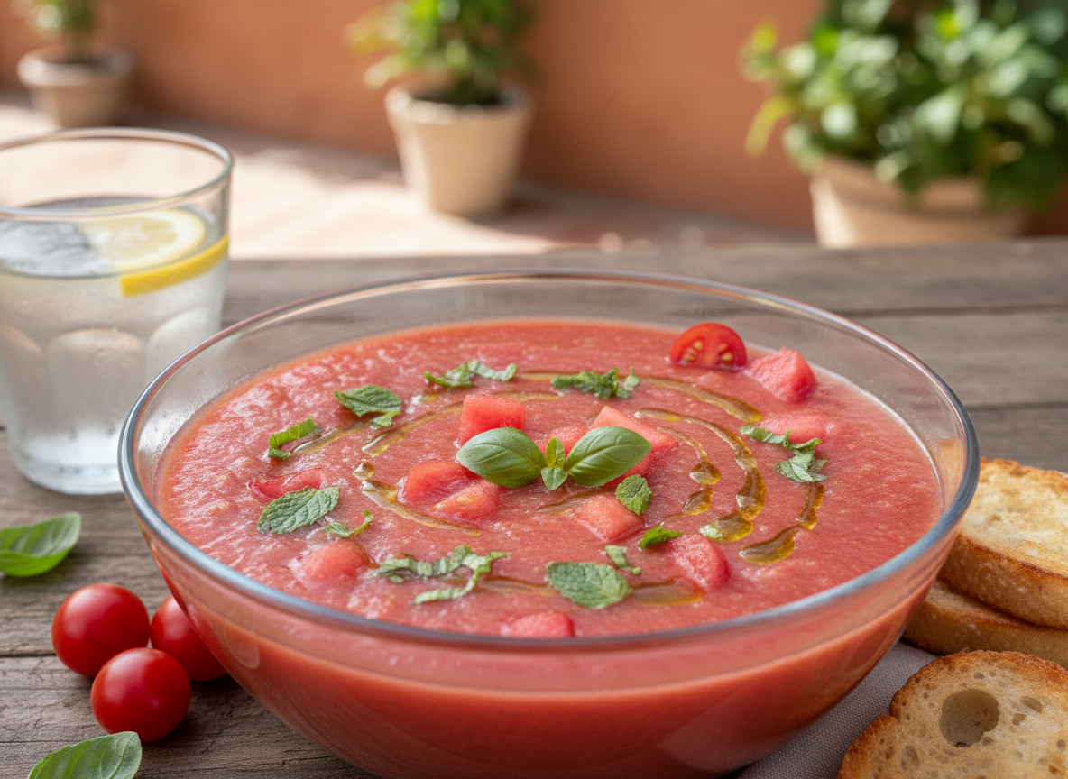 Tomato and watermelon combine juiciness with contrasting sweetness and acidity for a bright, balanced dish (Photo: AI-generated)