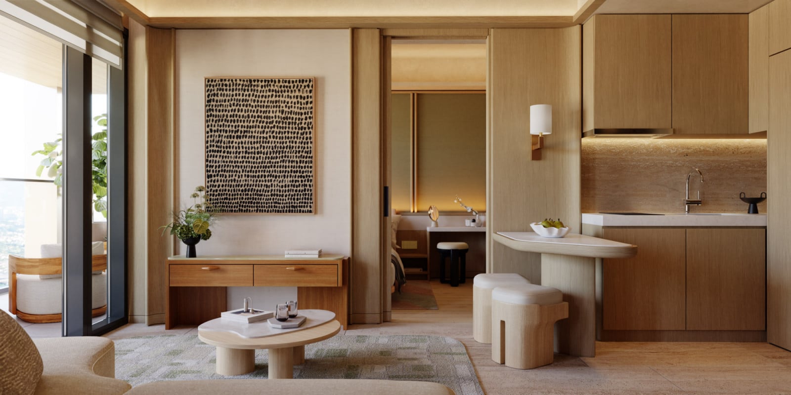 Curated materials create a quiet, high-end luxury
