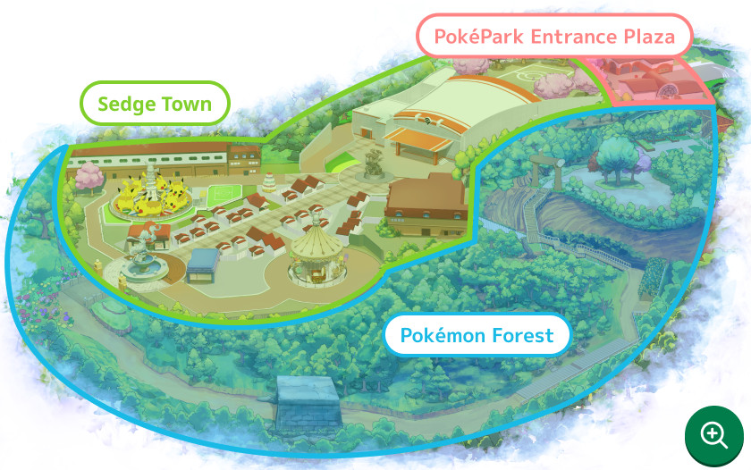 PokéPark Kanto in Yomiuriland is a meticulously designed landscape where the Pokémon universe is rendered through lush forest trails and the expansive Sedge Town hub (Photo: PokéPark Kanto)